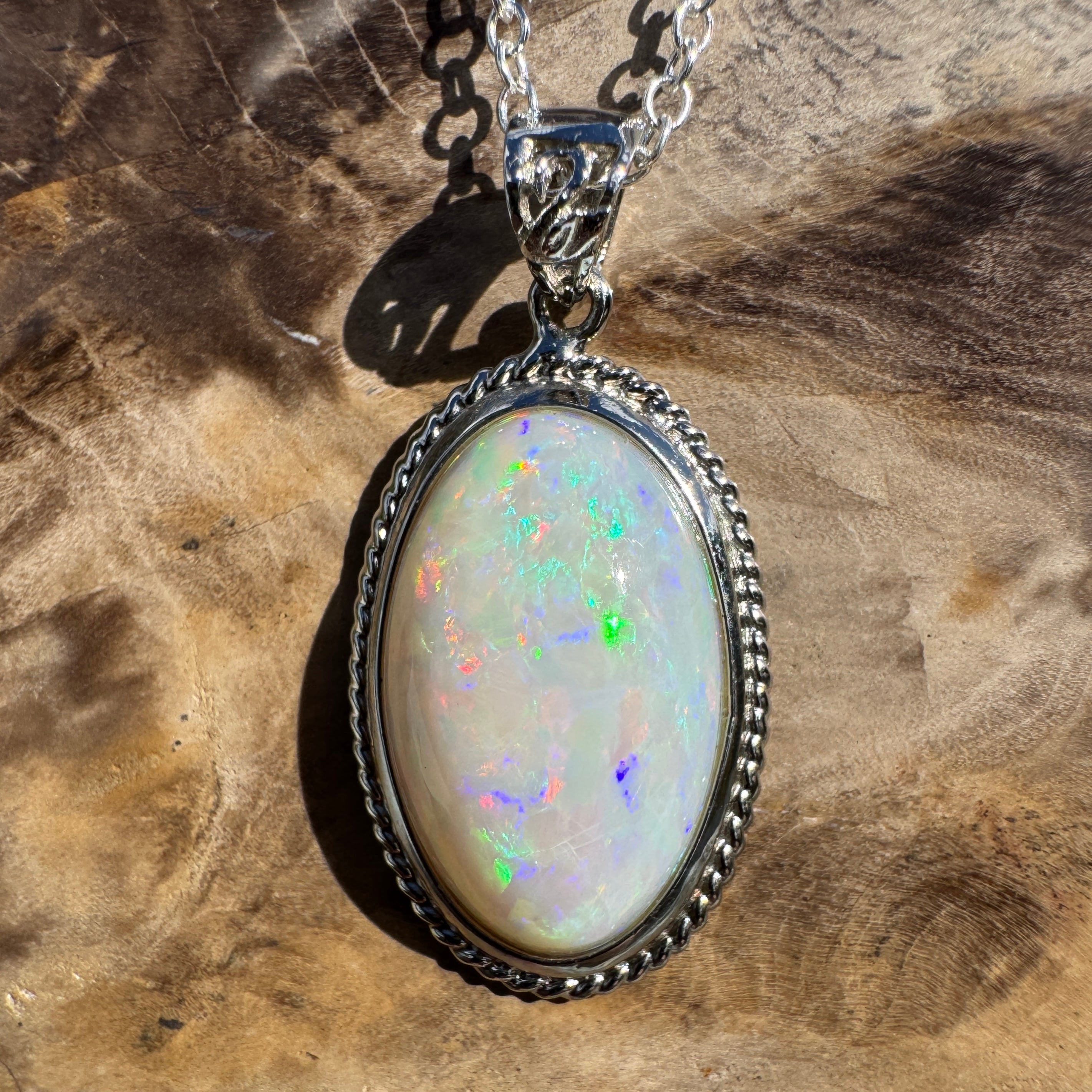 3.9ct Coober Pedy Opal Pendant Necklace ~ 'Exmouth Gulf Flare' | 925 Sterling Silver | Solid Australian Opal