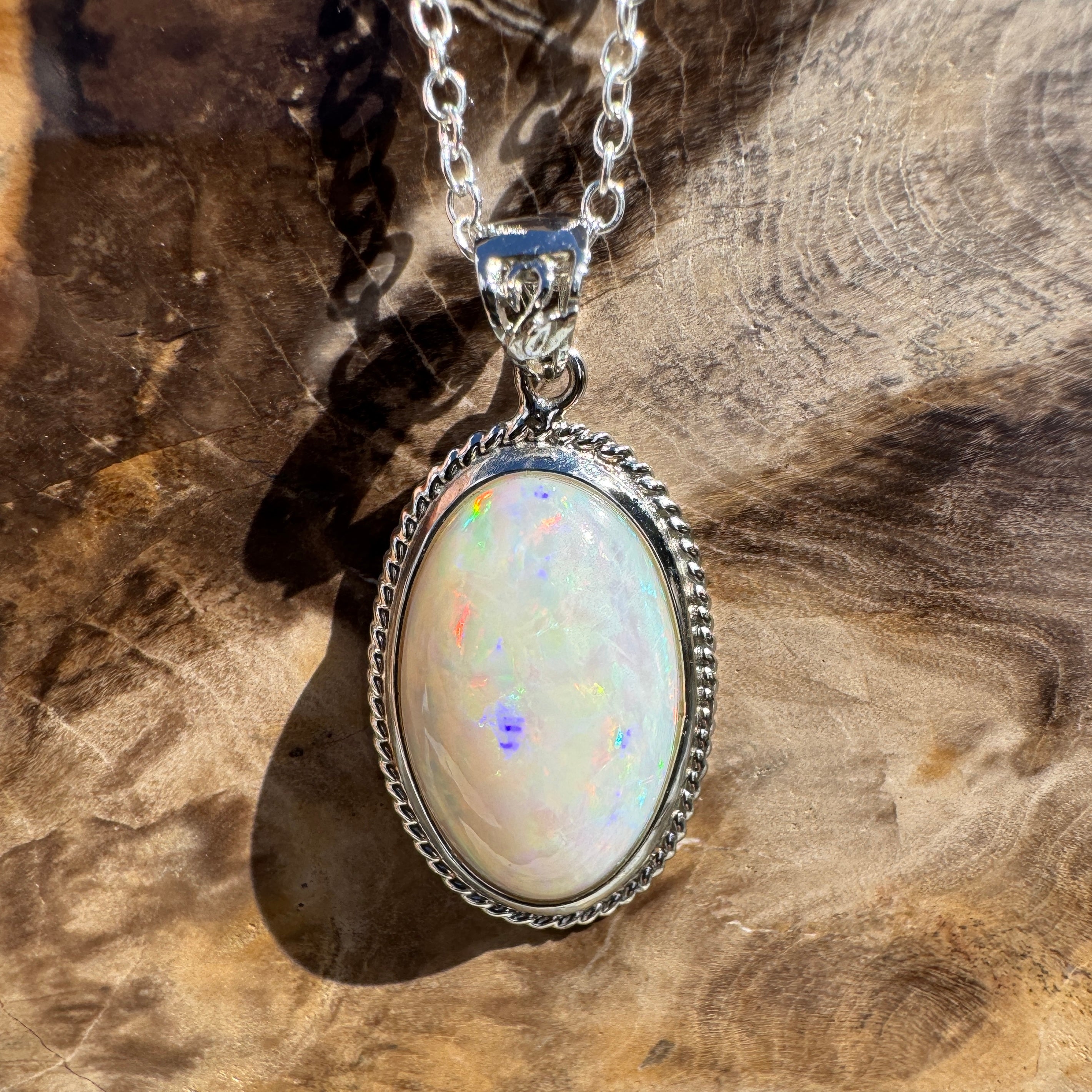 3.9ct Coober Pedy Opal Pendant Necklace ~ 'Exmouth Gulf Flare' | 925 Sterling Silver | Solid Australian Opal