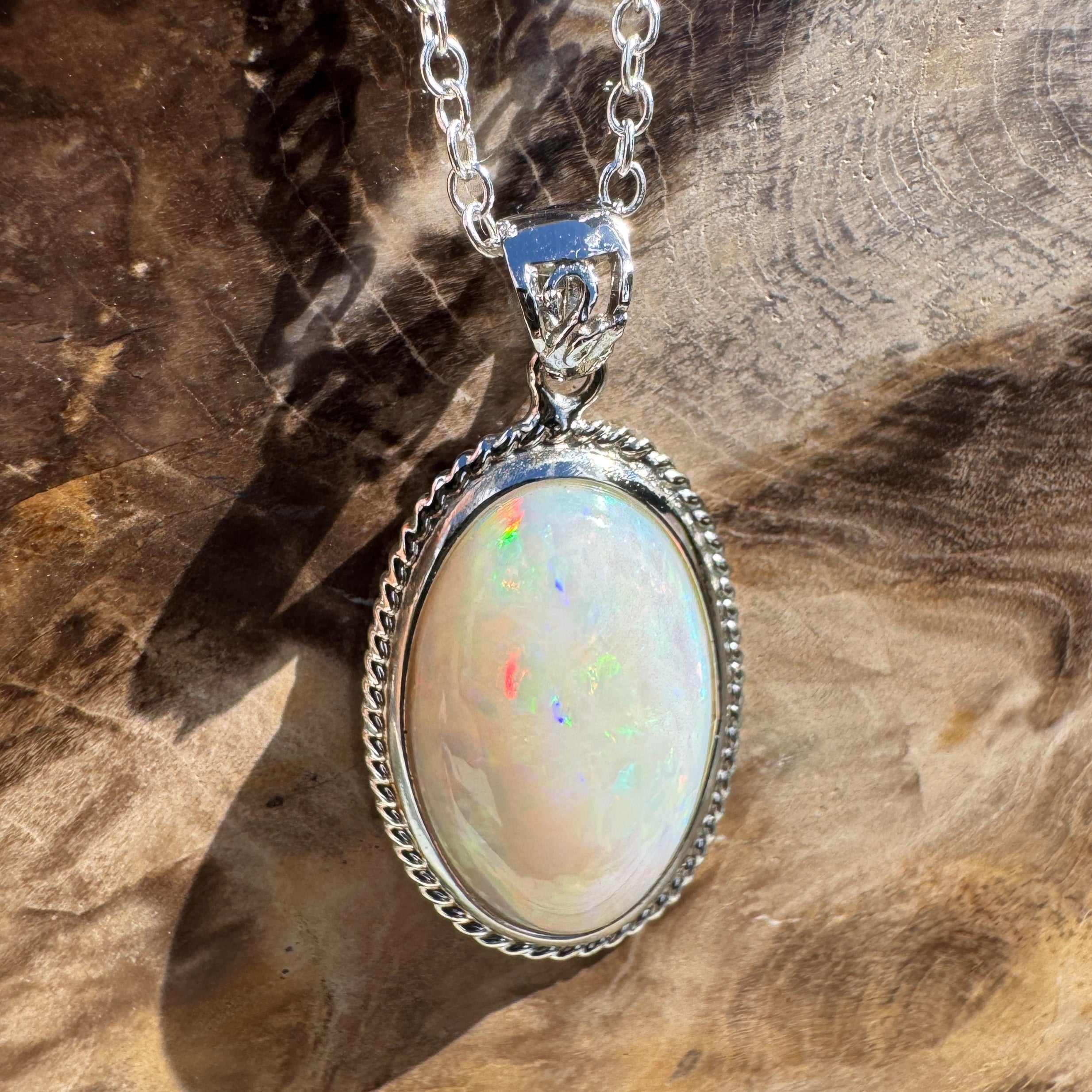 3.9ct Coober Pedy Opal Pendant Necklace ~ 'Exmouth Gulf Flare' | 925 Sterling Silver | Solid Australian Opal