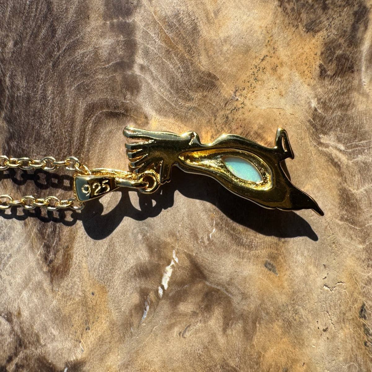 0.3ct Coober Pedy Opal Cockatoo Pendant Necklace ~ 'Blackdown Tableland Glow' | Yellow Gold Coated 925 Sterling Silver | Solid Australian Opal
