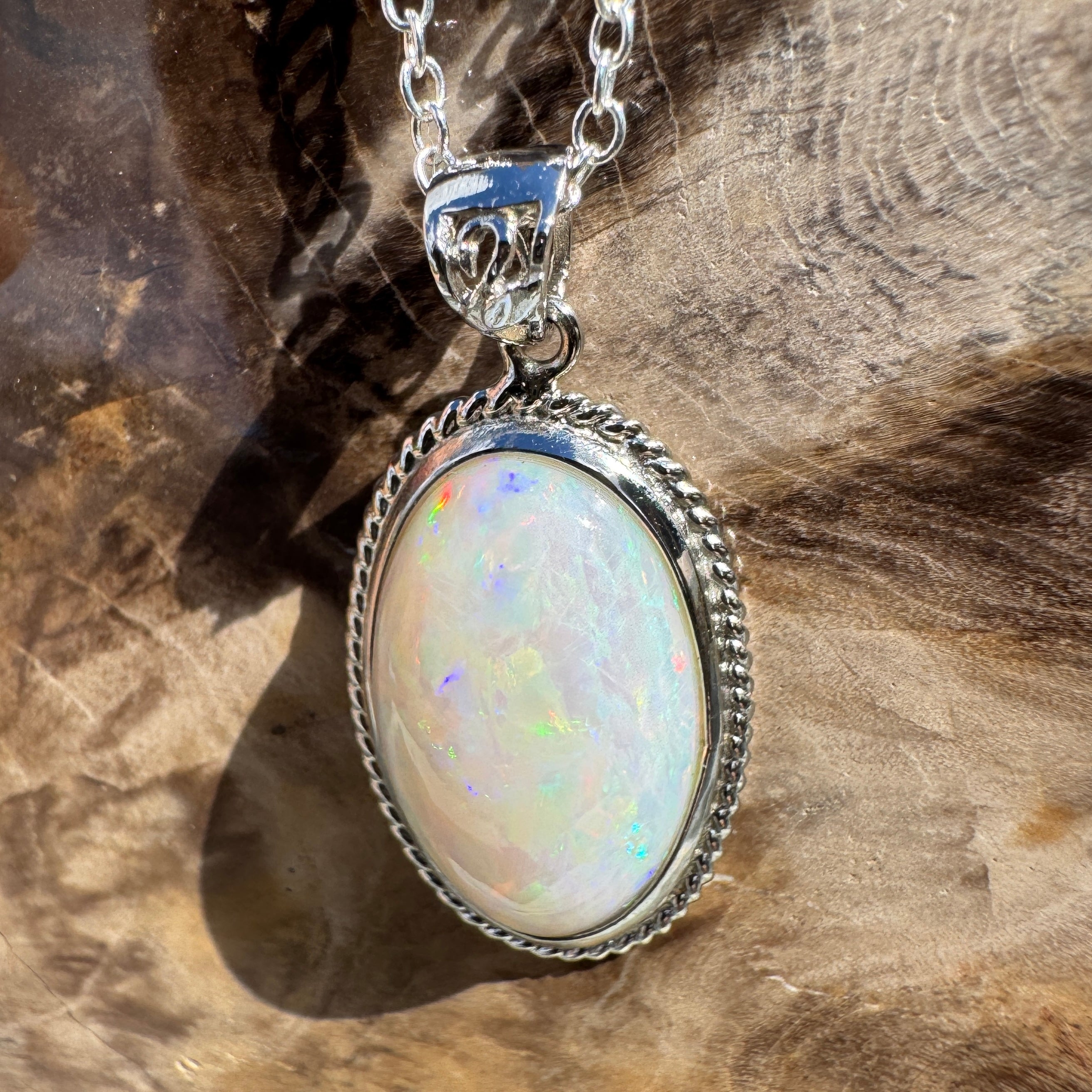 3.9ct Coober Pedy Opal Pendant Necklace ~ 'Exmouth Gulf Flare' | 925 Sterling Silver | Solid Australian Opal