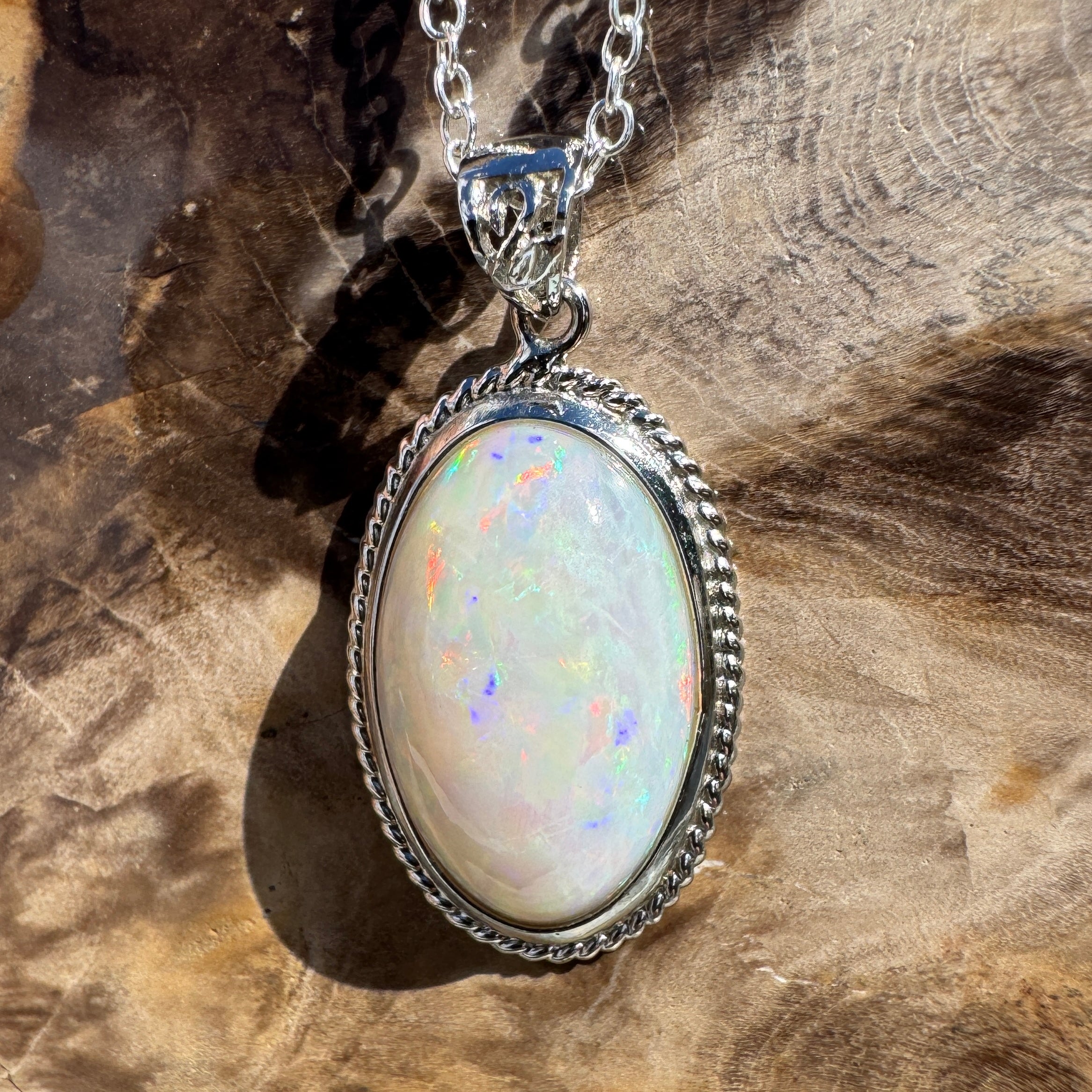 3.9ct Coober Pedy Opal Pendant Necklace ~ 'Exmouth Gulf Flare' | 925 Sterling Silver | Solid Australian Opal