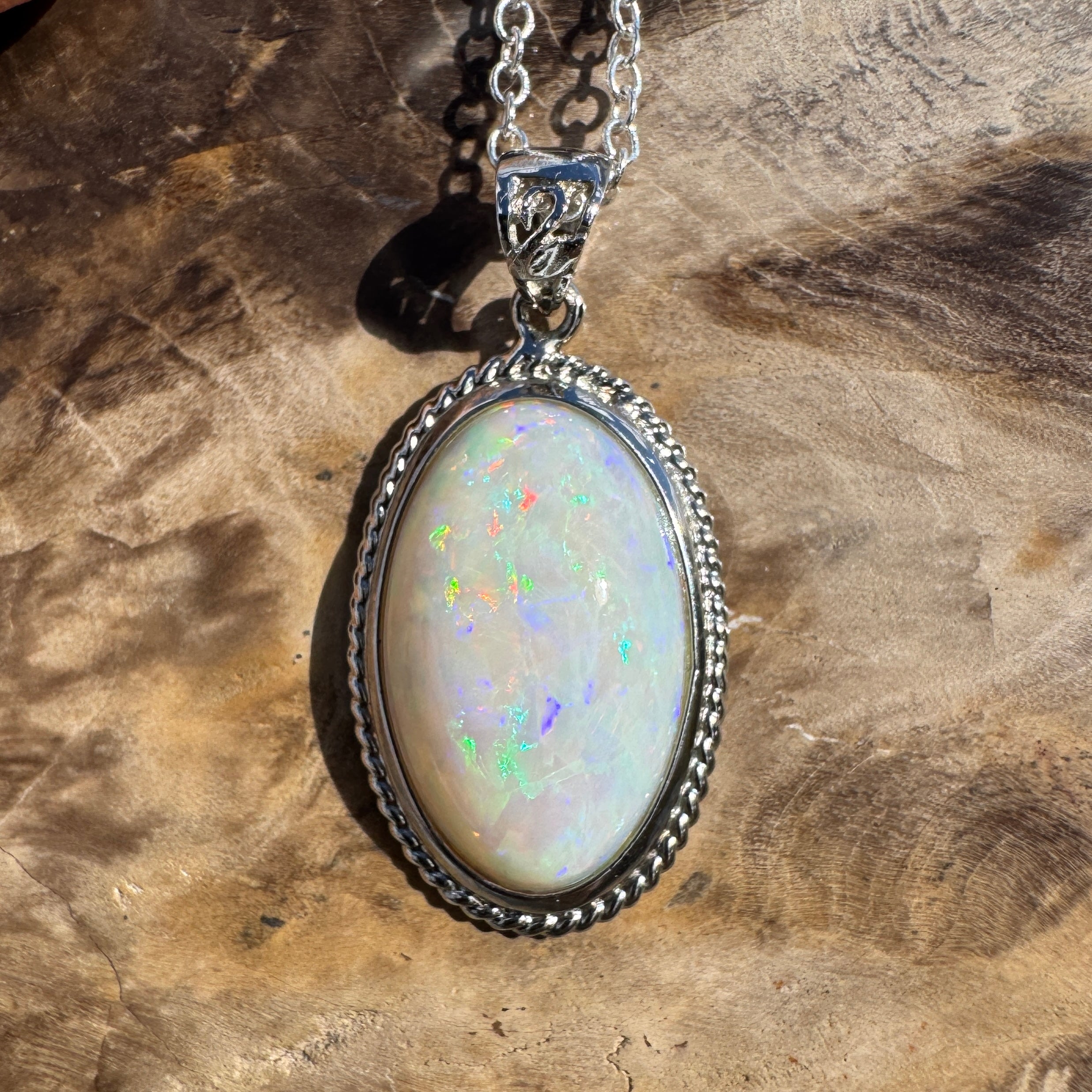 3.9ct Coober Pedy Opal Pendant Necklace ~ 'Exmouth Gulf Flare' | 925 Sterling Silver | Solid Australian Opal