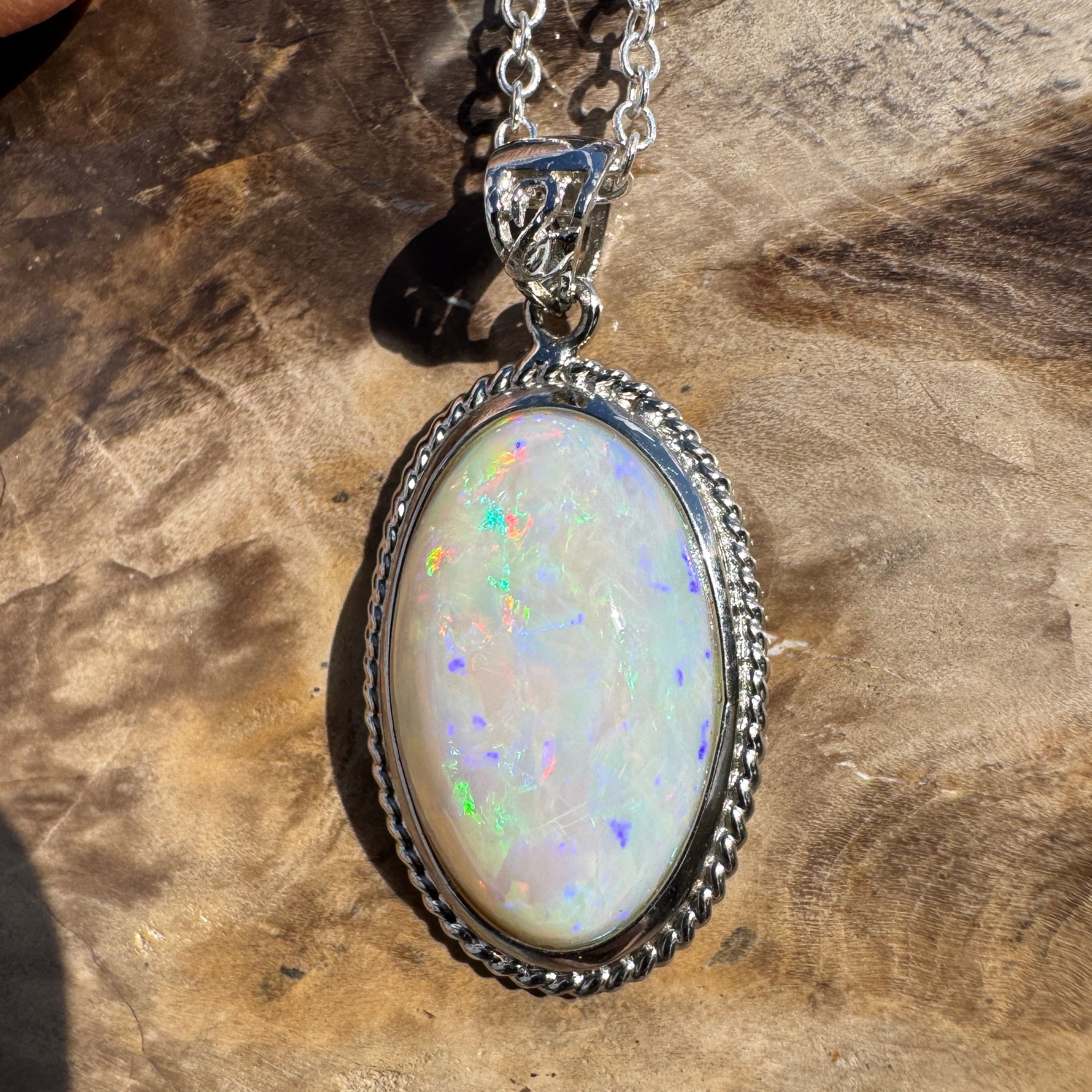 3.9ct Coober Pedy Opal Pendant Necklace ~ 'Exmouth Gulf Flare' | 925 Sterling Silver | Solid Australian Opal