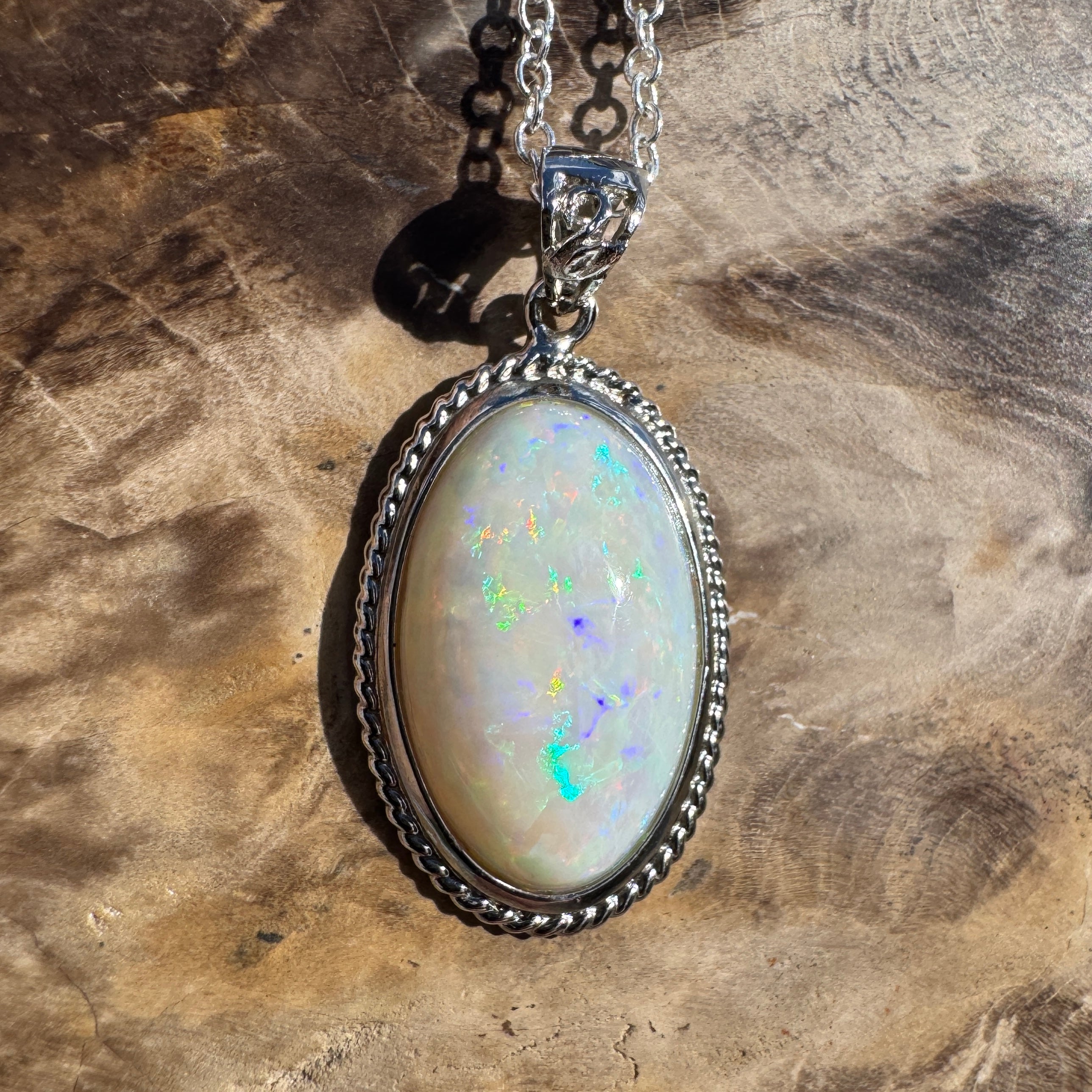 3.9ct Coober Pedy Opal Pendant Necklace ~ 'Exmouth Gulf Flare' | 925 Sterling Silver | Solid Australian Opal
