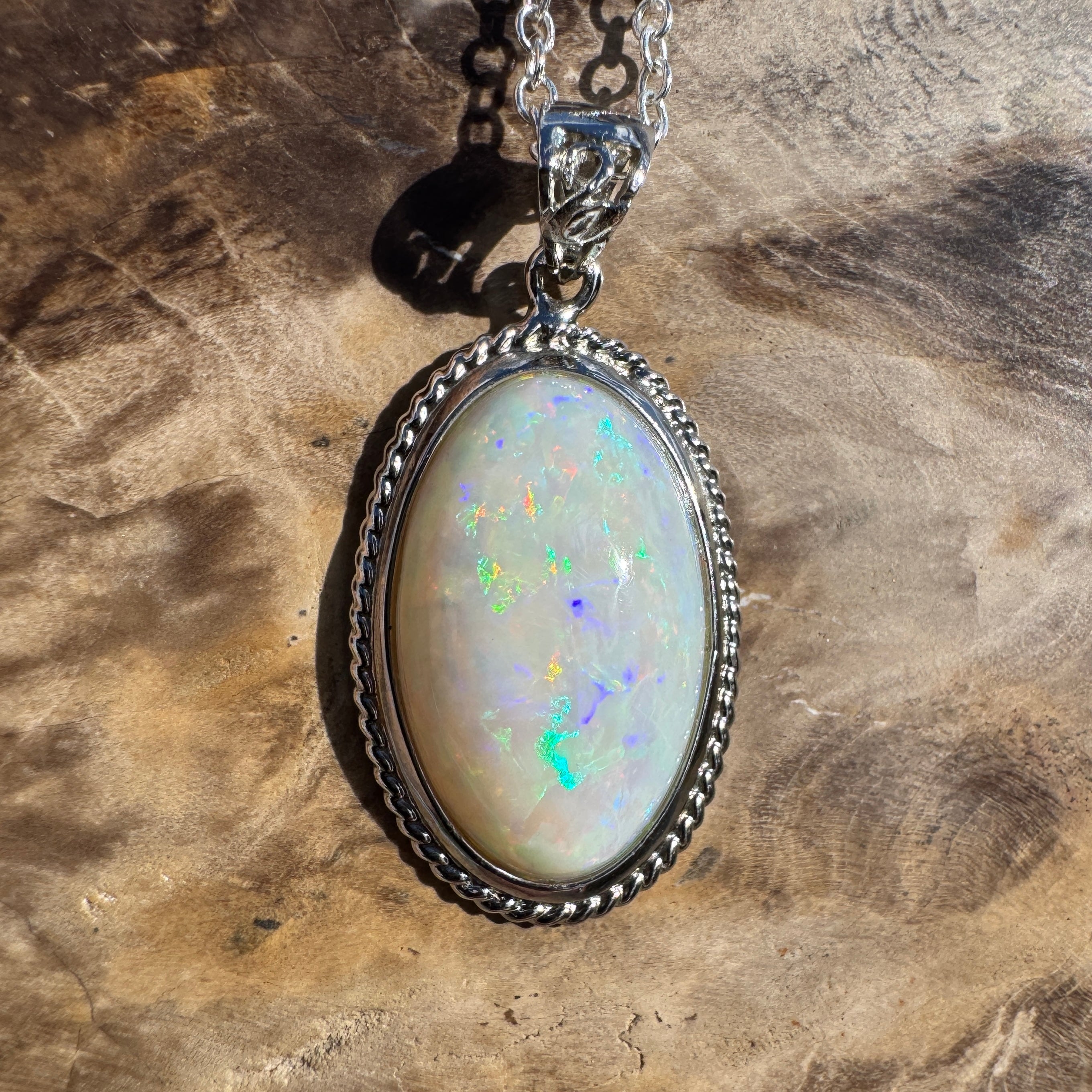 3.9ct Coober Pedy Opal Pendant Necklace ~ 'Exmouth Gulf Flare' | 925 Sterling Silver | Solid Australian Opal