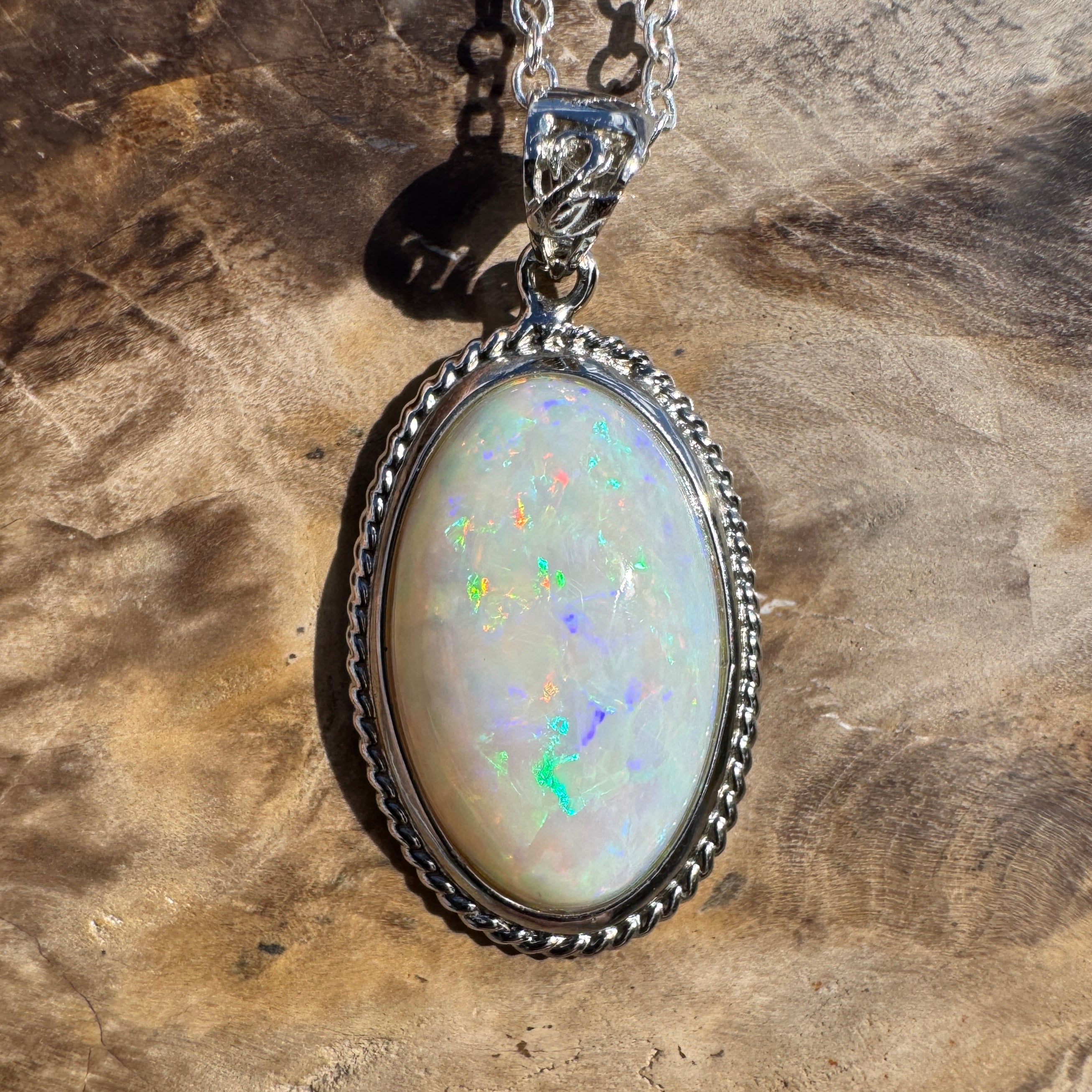 3.9ct Coober Pedy Opal Pendant Necklace ~ 'Exmouth Gulf Flare' | 925 Sterling Silver | Solid Australian Opal