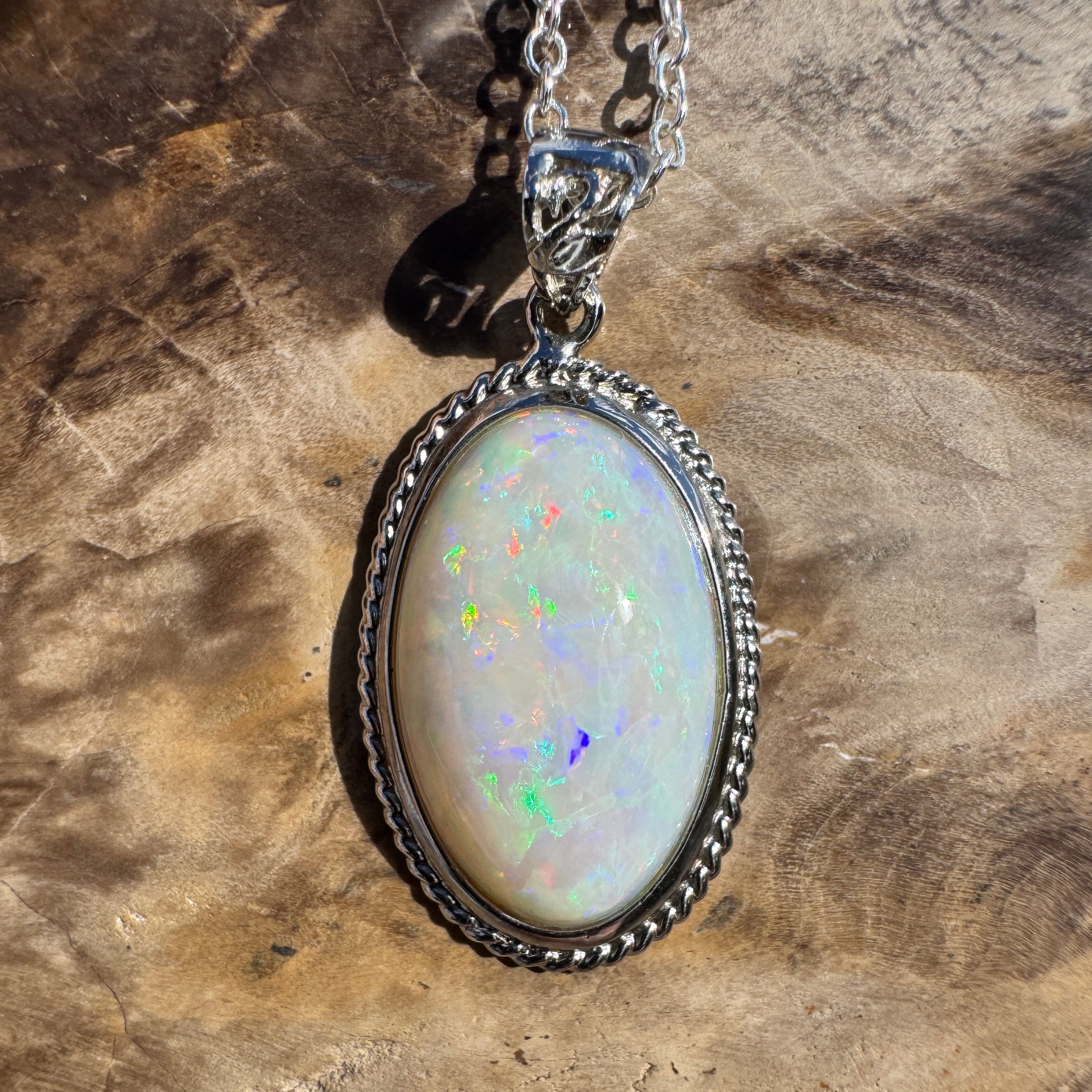 3.9ct Coober Pedy Opal Pendant Necklace ~ 'Exmouth Gulf Flare' | 925 Sterling Silver | Solid Australian Opal