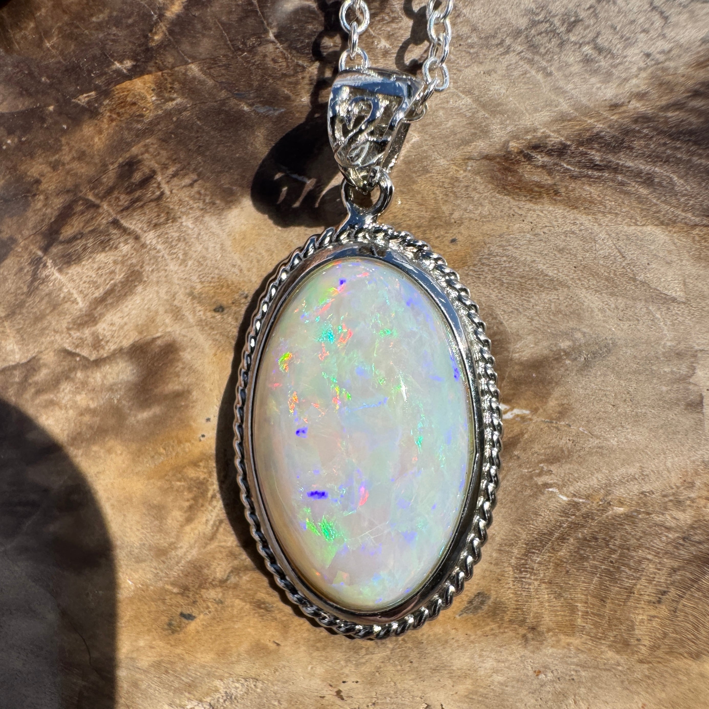 3.9ct Coober Pedy Opal Pendant Necklace ~ 'Exmouth Gulf Flare' | 925 Sterling Silver | Solid Australian Opal