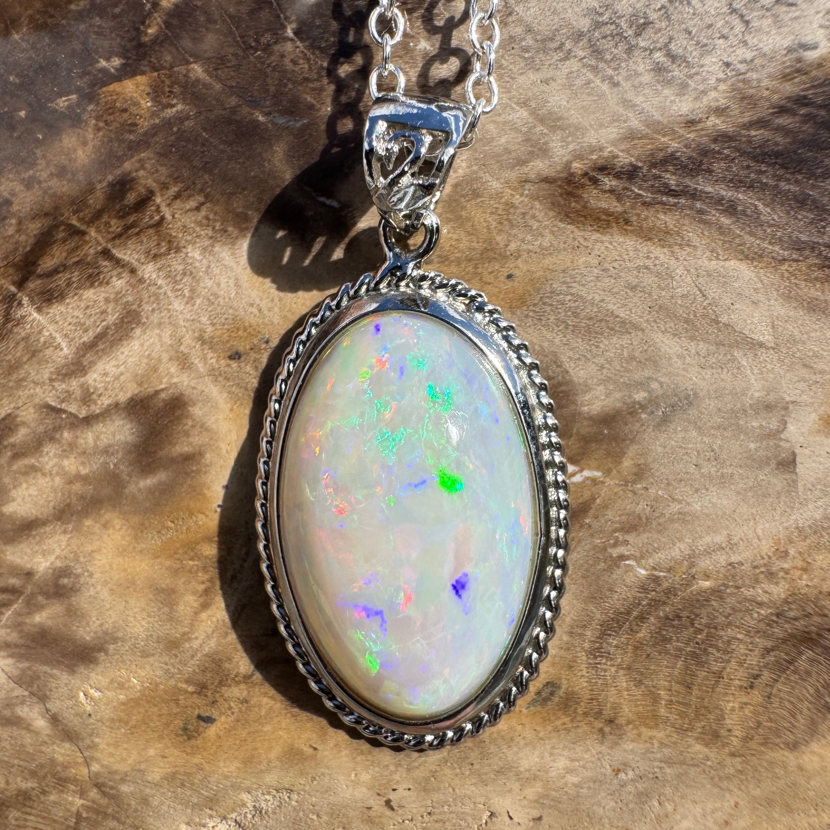 3.9ct Coober Pedy Opal Pendant Necklace ~ 'Exmouth Gulf Flare' | 925 Sterling Silver | Solid Australian Opal