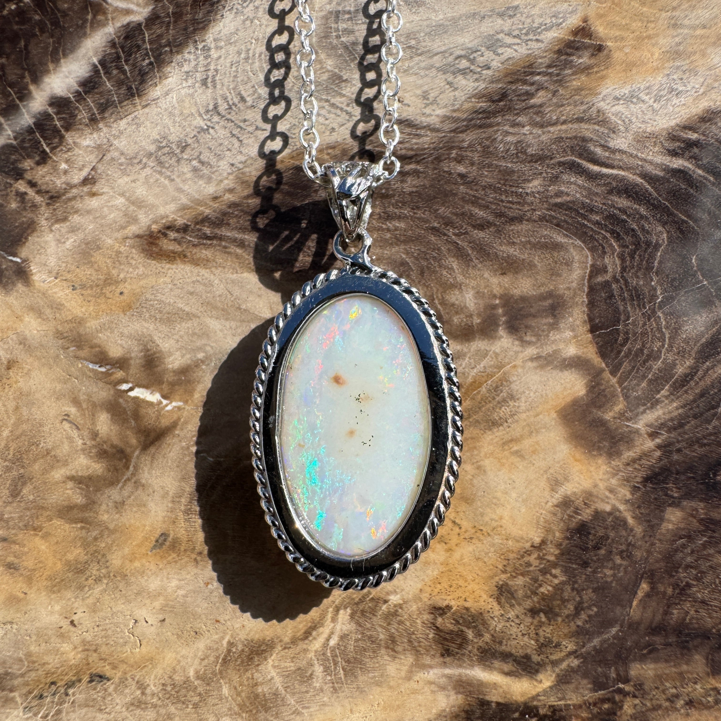 3.9ct Coober Pedy Opal Pendant Necklace ~ 'Exmouth Gulf Flare' | 925 Sterling Silver | Solid Australian Opal