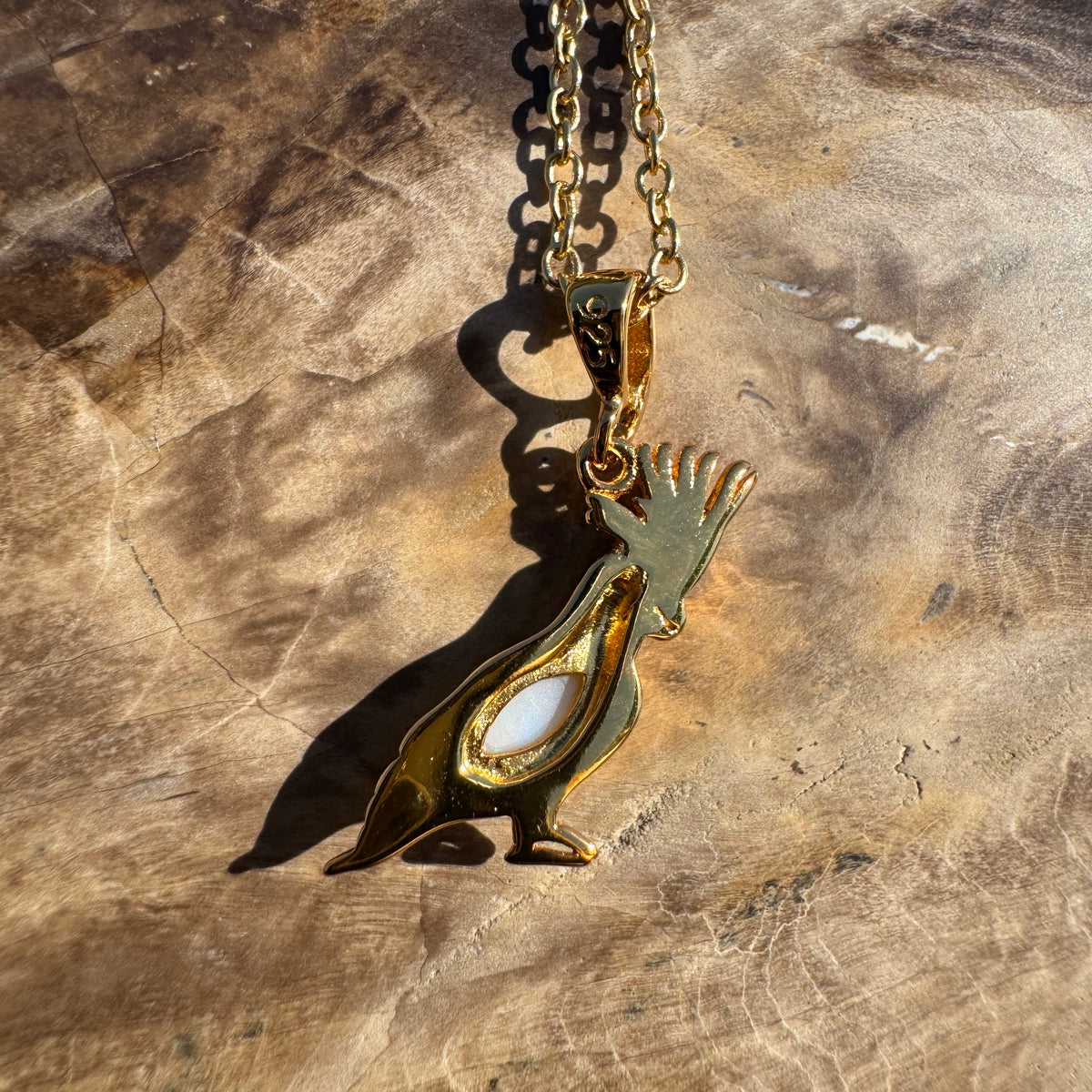 0.3ct Coober Pedy Opal Cockatoo Pendant Necklace ~ 'Kings Park Glow' | Yellow Gold Coated 925 Sterling Silver | Solid Australian Opal