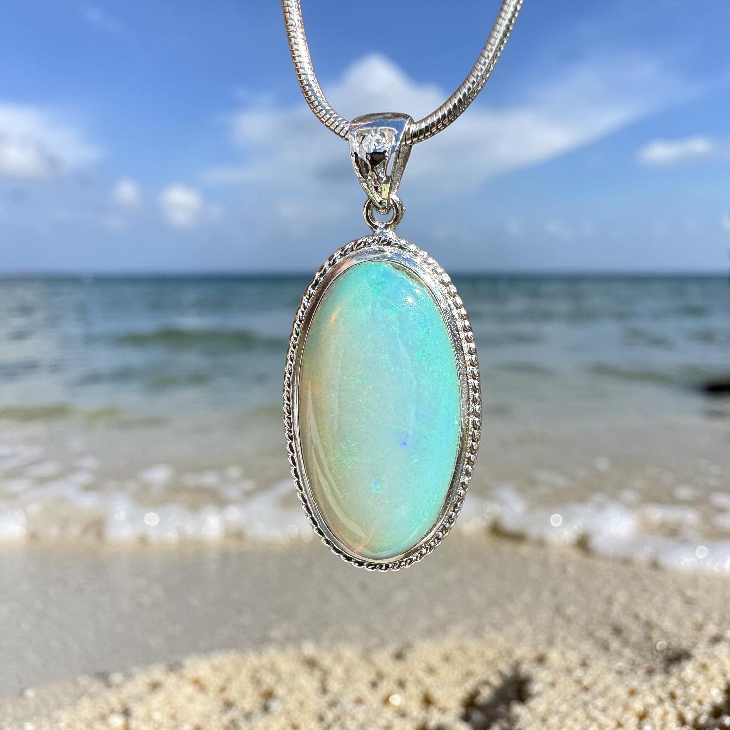 3.8ct Coober Pedy Crystal Opal Pendant Necklace ~ 'Kalbarri Blaze' | 925 Sterling Silver | Solid Australian Opal