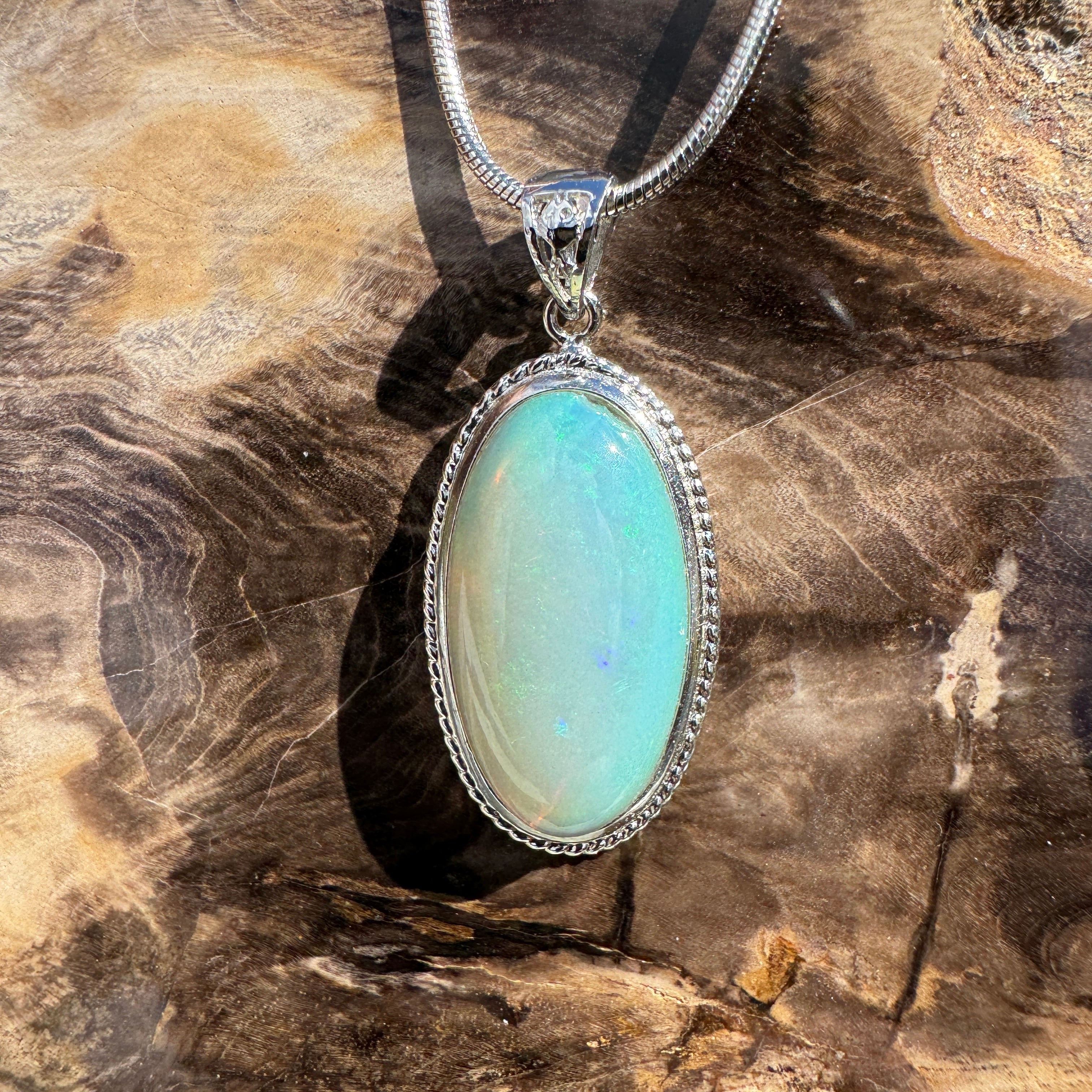 3.8ct Coober Pedy Crystal Opal Pendant Necklace ~ 'Kalbarri Blaze' | 925 Sterling Silver | Solid Australian Opal