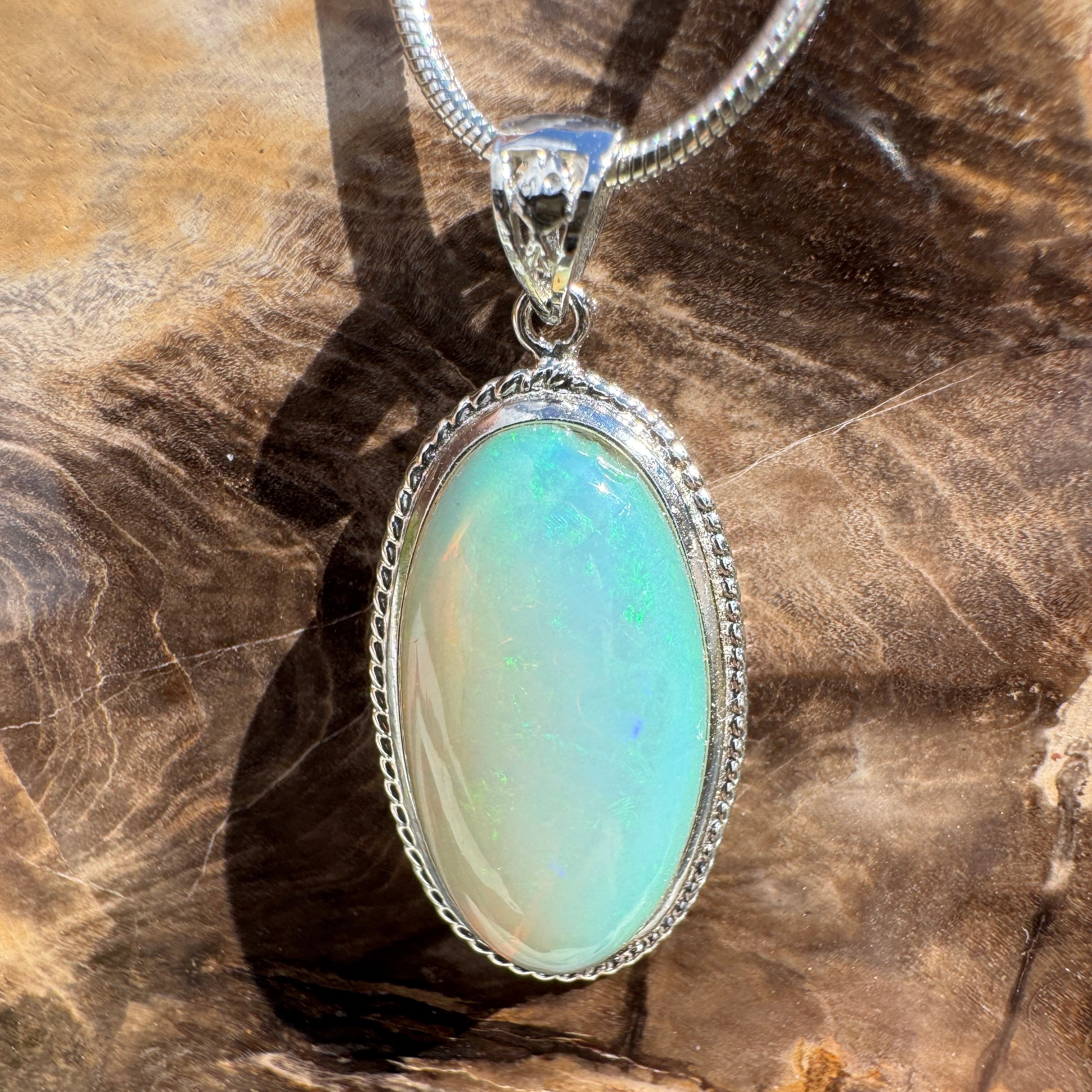 3.8ct Coober Pedy Crystal Opal Pendant Necklace ~ 'Kalbarri Blaze' | 925 Sterling Silver | Solid Australian Opal