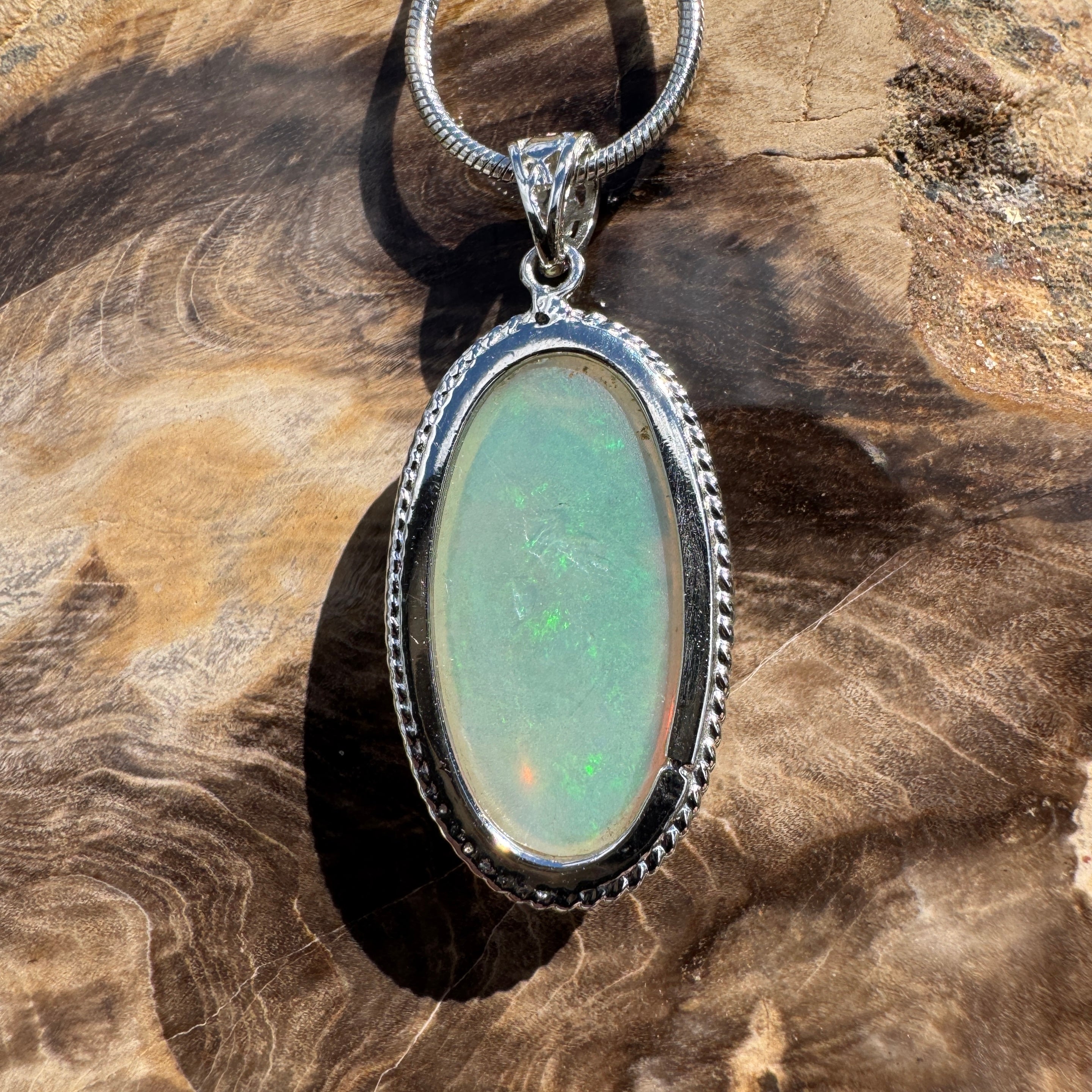 3.8ct Coober Pedy Crystal Opal Pendant Necklace ~ 'Kalbarri Blaze' | 925 Sterling Silver | Solid Australian Opal