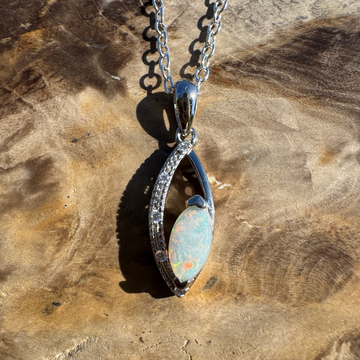0.4ct Coober Pedy Opal Pendant Necklace ~ 'Lake Eyre Spark' | 925 Sterling Silver | Solid Australian Opal
