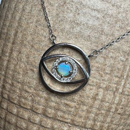 Blue Eye Opal Oasis ~ 0.3ct Lightning Ridge Opal Eye Sterling Silver Pendant Necklace