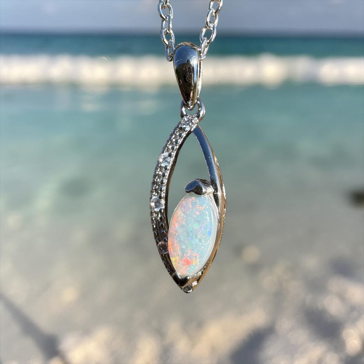 0.4ct Coober Pedy Opal Pendant Necklace ~ 'Lake Eyre Spark' | 925 Sterling Silver | Solid Australian Opal