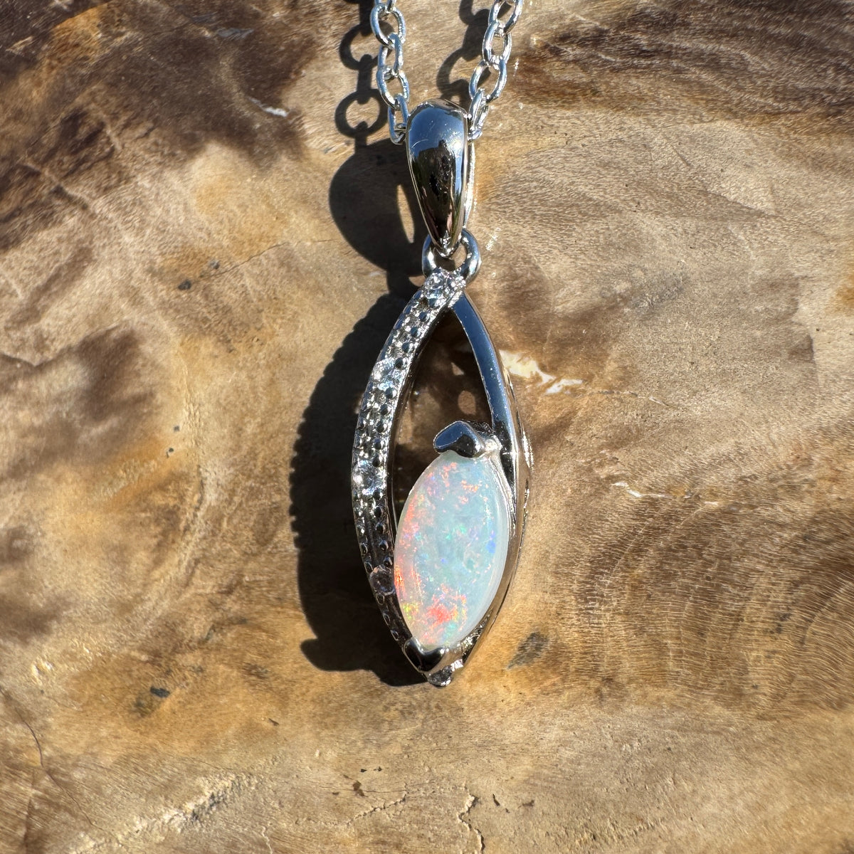 0.4ct Coober Pedy Opal Pendant Necklace ~ 'Lake Eyre Spark' | 925 Sterling Silver | Solid Australian Opal