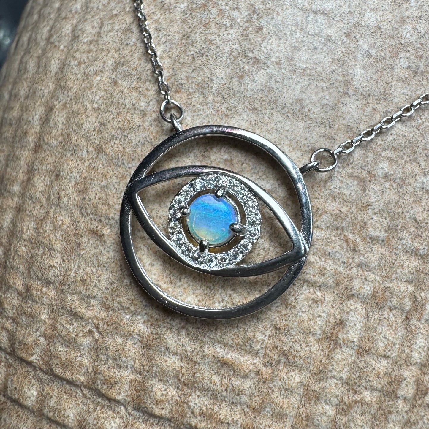 Blue Eye Opal Oasis ~ 0.3ct Lightning Ridge Opal Eye Sterling Silver Pendant Necklace