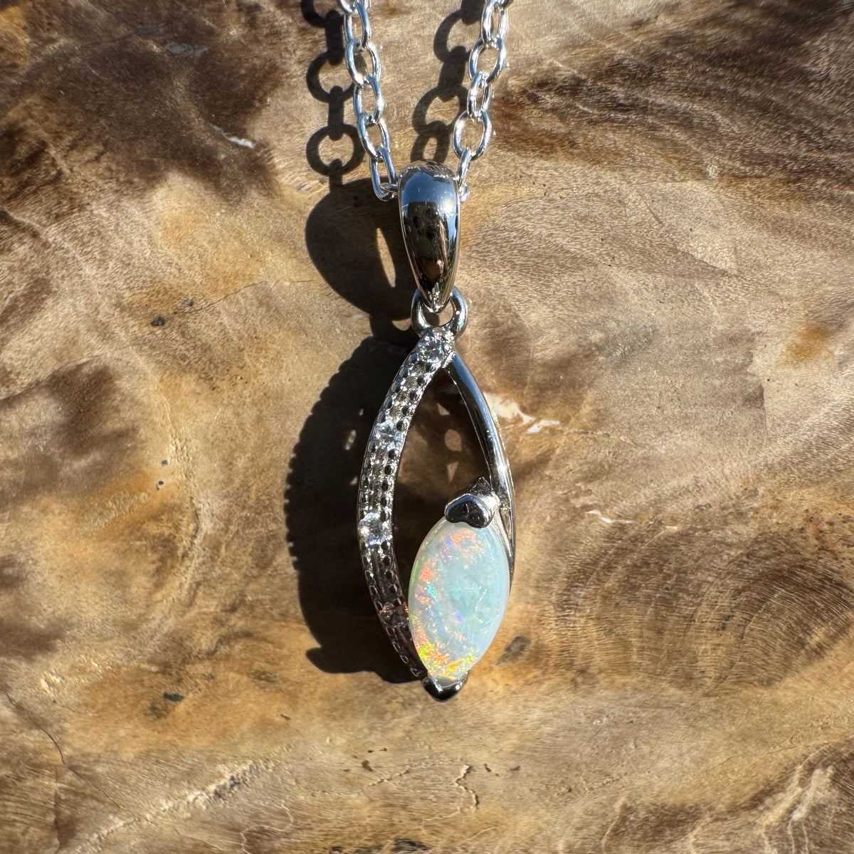 0.4ct Coober Pedy Opal Pendant Necklace ~ 'Lake Eyre Spark' | 925 Sterling Silver | Solid Australian Opal