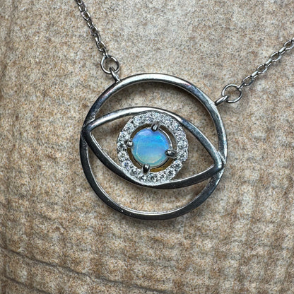 Blue Eye Opal Oasis ~ 0.3ct Lightning Ridge Opal Eye Sterling Silver Pendant Necklace