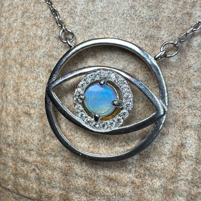 Blue Eye Opal Oasis ~ 0.3ct Lightning Ridge Opal Eye Sterling Silver Pendant Necklace