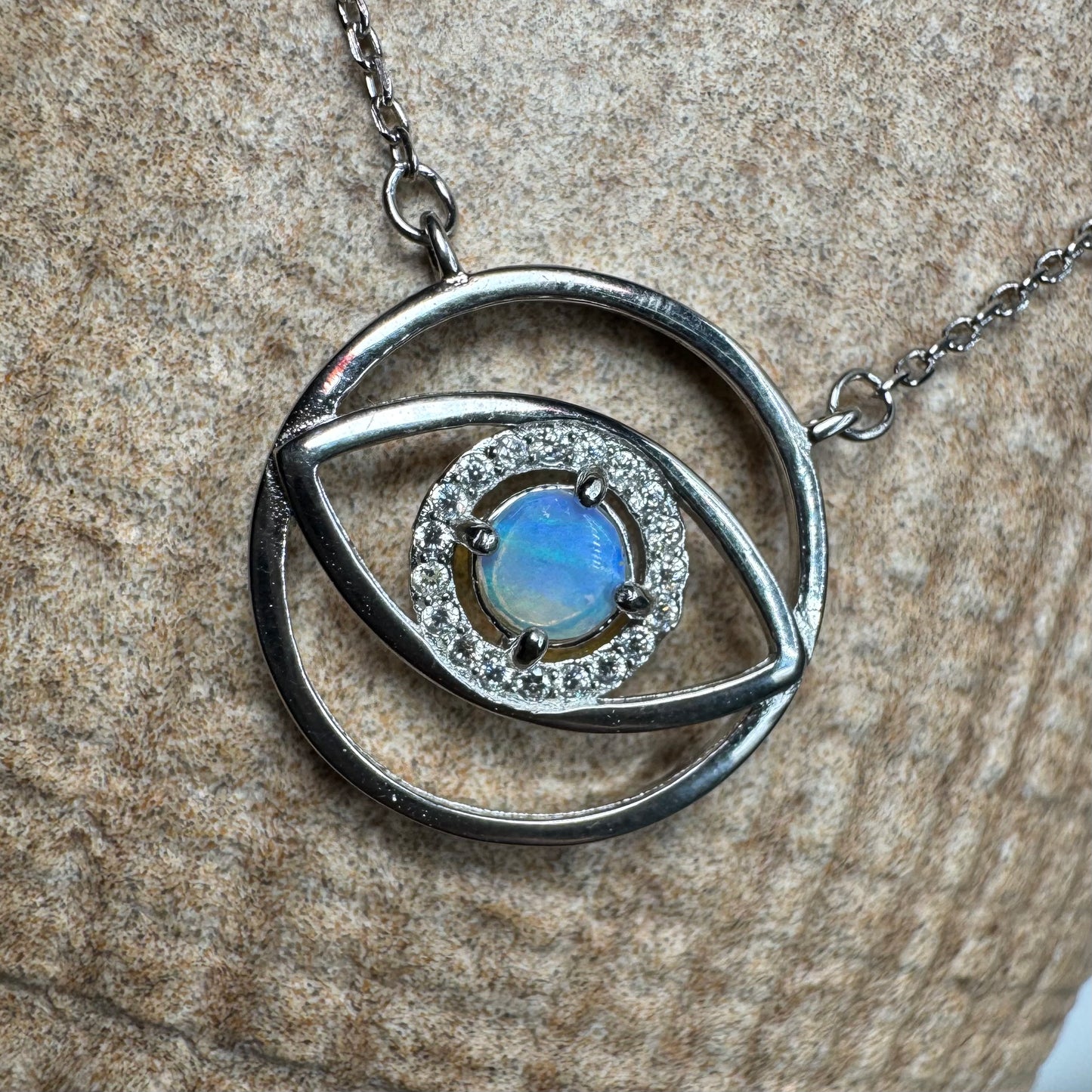 Blue Eye Opal Oasis ~ 0.3ct Lightning Ridge Opal Eye Sterling Silver Pendant Necklace