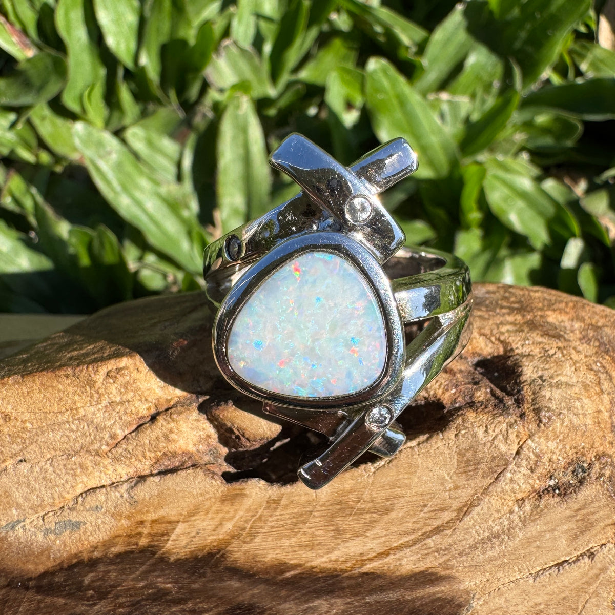 1.7ct Coober Pedy Opal Ring ~ 'Innamincka Spectrum' | 925 Sterling Silver | Solid Australian Opal