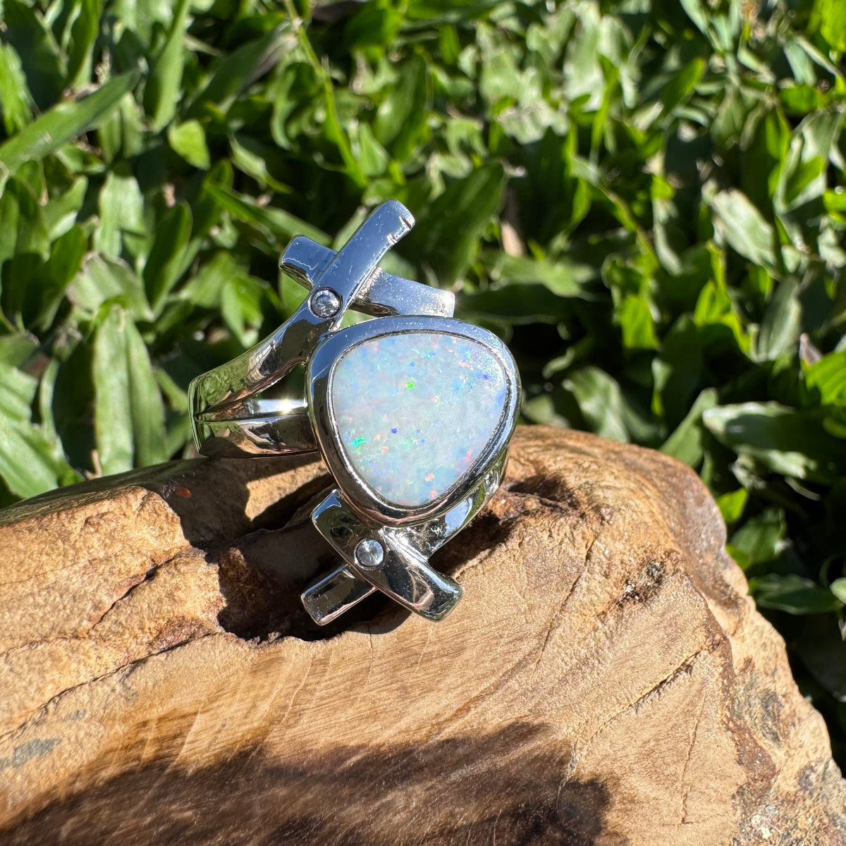 1.7ct Coober Pedy Opal Ring ~ 'Innamincka Spectrum' | 925 Sterling Silver | Solid Australian Opal