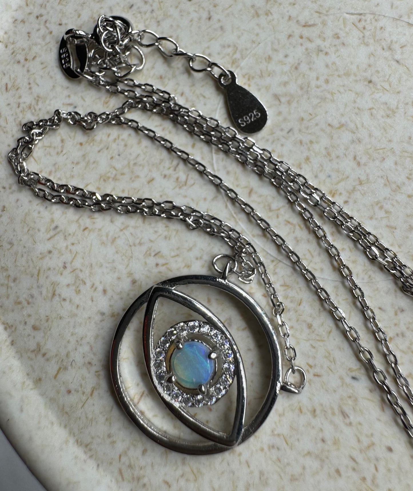 Blue Eye Opal Oasis ~ 0.3ct Lightning Ridge Opal Eye Sterling Silver Pendant Necklace