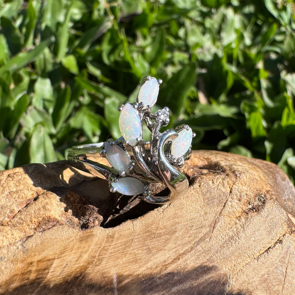 0.5ct Coober Pedy Opal Ring ~ 'Pichi Richi Cluster' | 925 Sterling Silver | Solid Australian Opal