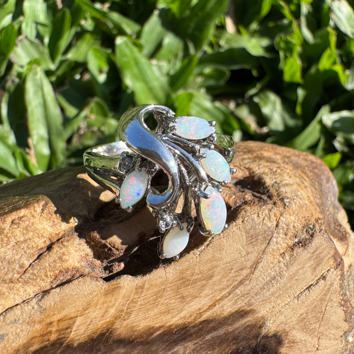 0.5ct Coober Pedy Opal Ring ~ 'Pichi Richi Cluster' | 925 Sterling Silver | Solid Australian Opal