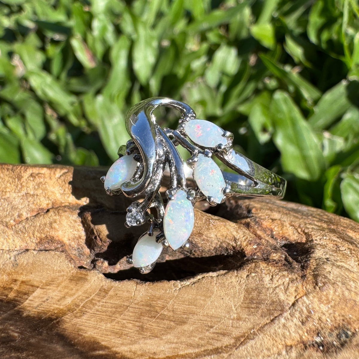 0.5ct Coober Pedy Opal Ring ~ 'Pichi Richi Cluster' | 925 Sterling Silver | Solid Australian Opal