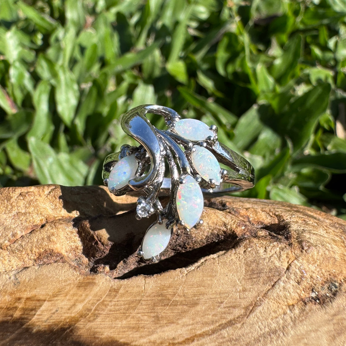 0.5ct Coober Pedy Opal Ring ~ 'Pichi Richi Cluster' | 925 Sterling Silver | Solid Australian Opal