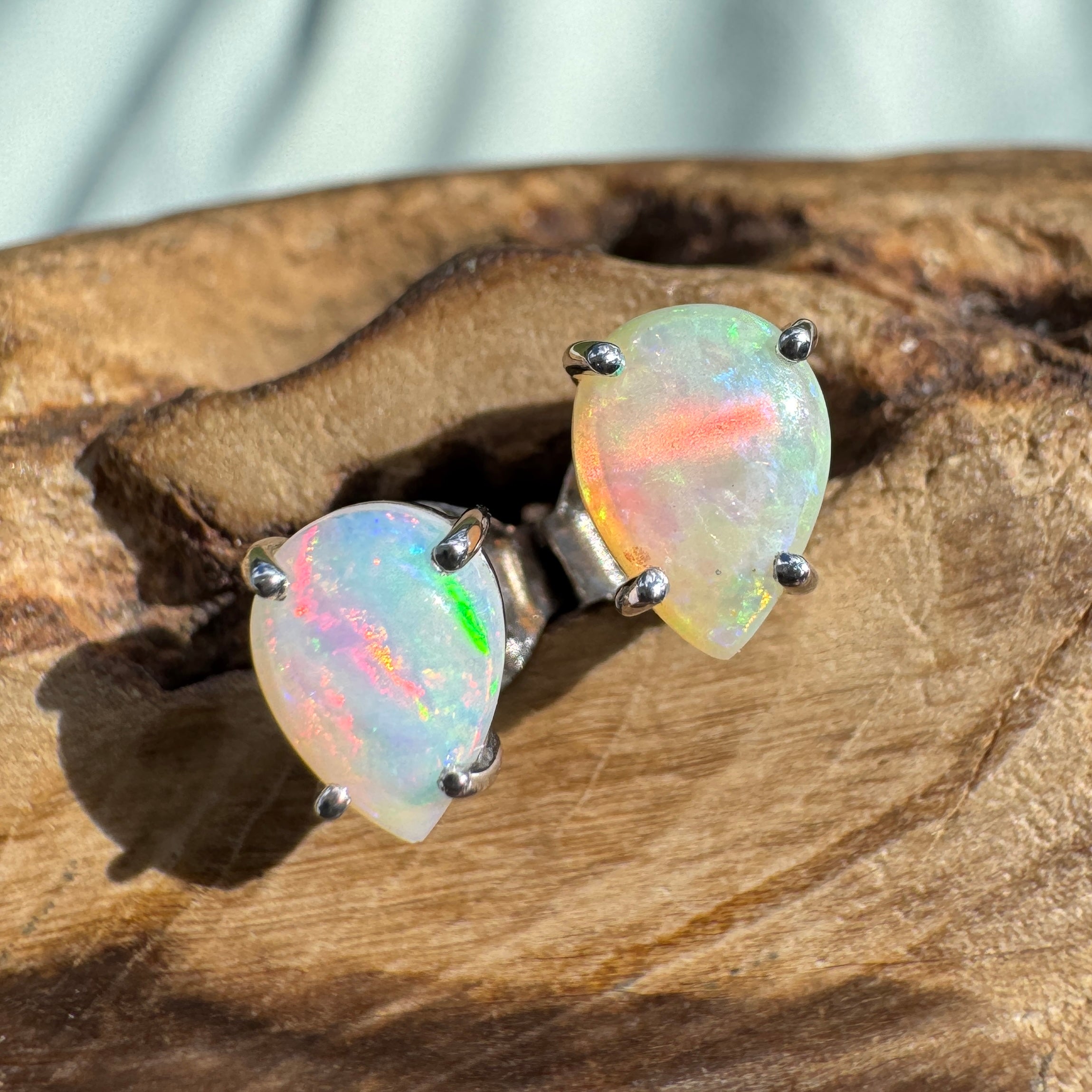 1ct Coober Pedy Opal Earrings ~ 'Coral Sea Flare' | 925 Sterling Silver | Solid Australian Opal