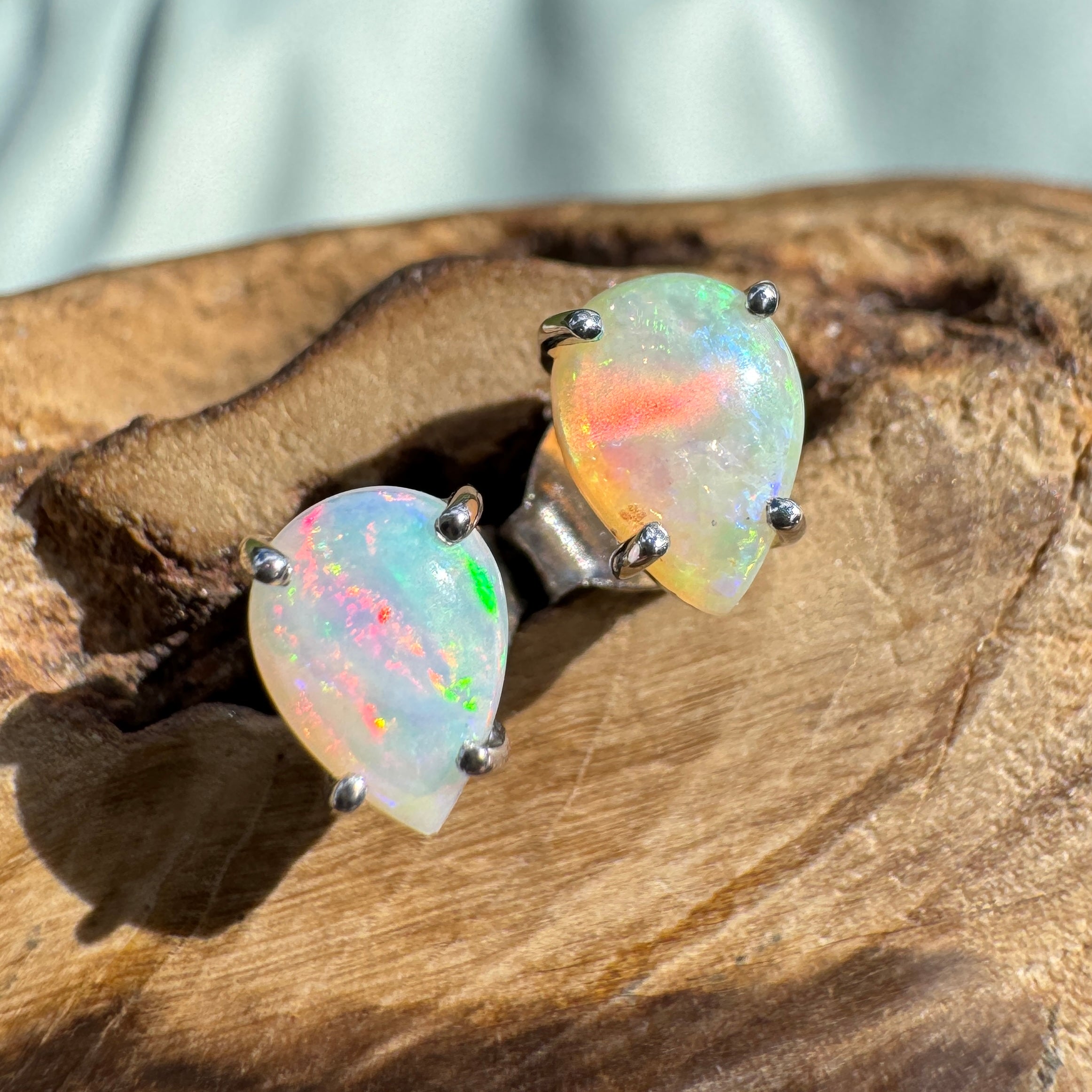 1ct Coober Pedy Opal Earrings ~ 'Coral Sea Flare' | 925 Sterling Silver | Solid Australian Opal