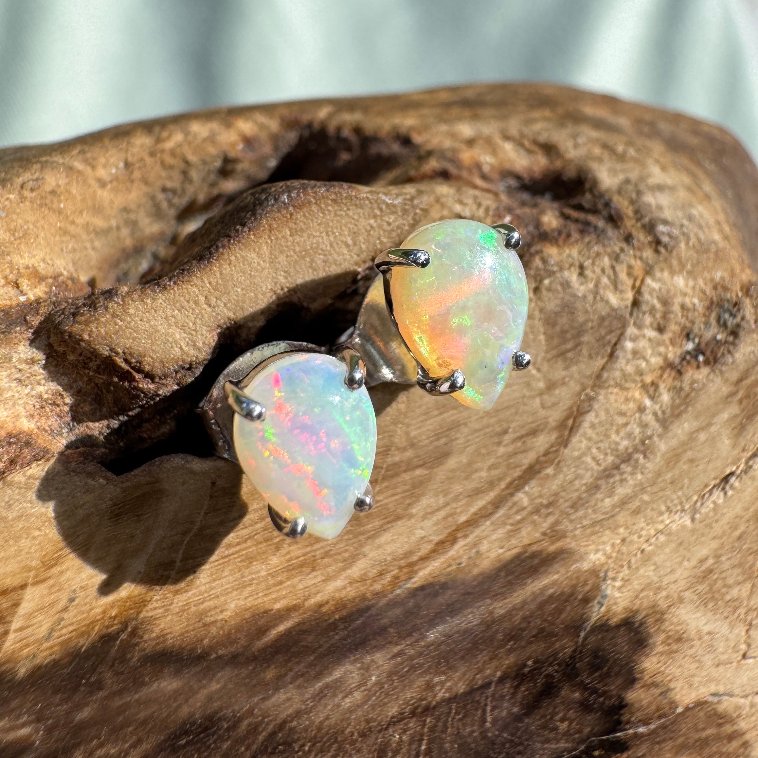 1ct Coober Pedy Opal Earrings ~ 'Coral Sea Flare' | 925 Sterling Silver | Solid Australian Opal