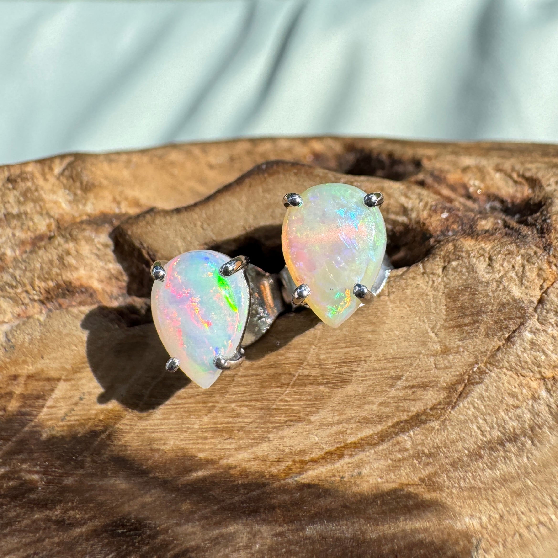 1ct Coober Pedy Opal Earrings ~ 'Coral Sea Flare' | 925 Sterling Silver | Solid Australian Opal