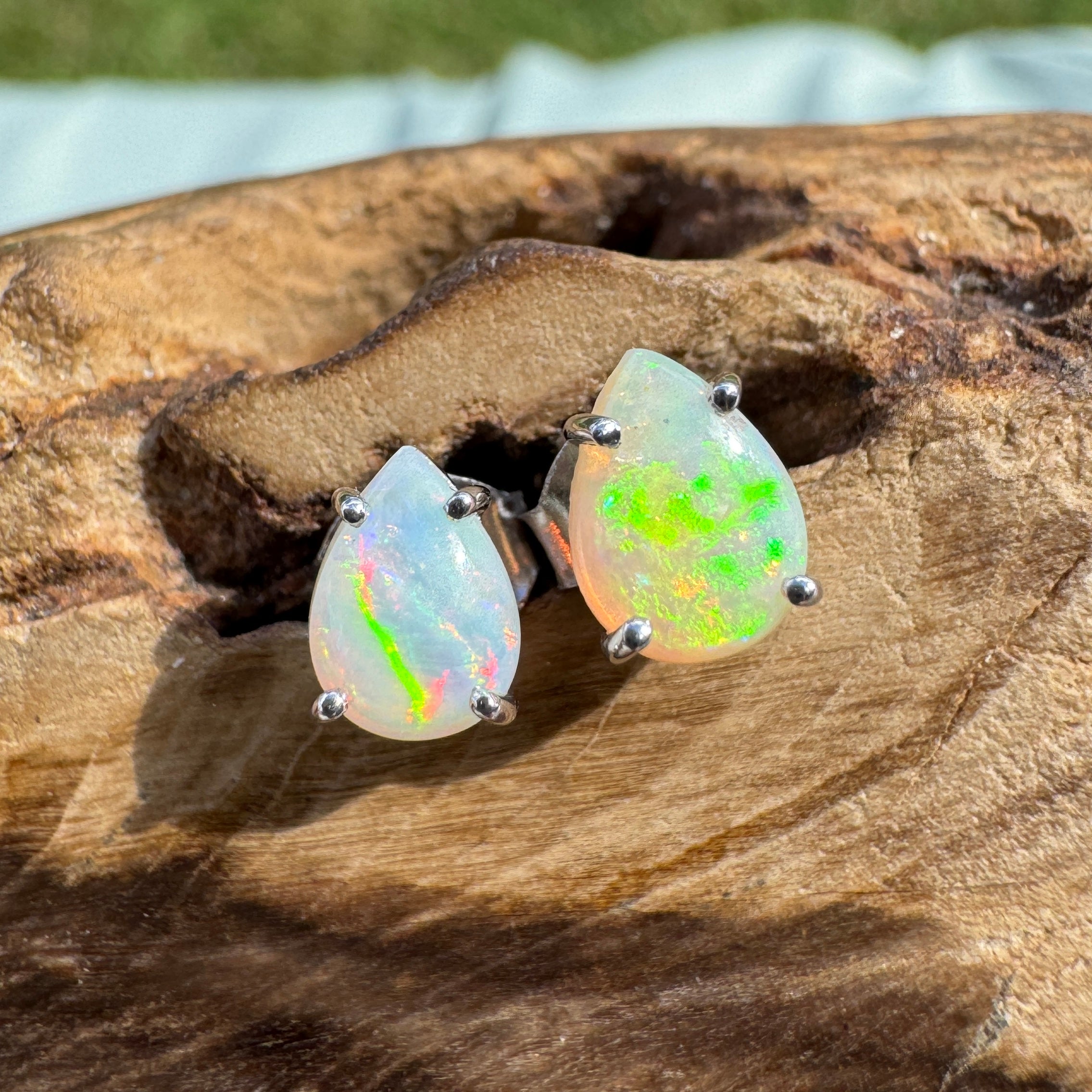 1ct Coober Pedy Opal Earrings ~ 'Coral Sea Flare' | 925 Sterling Silver | Solid Australian Opal