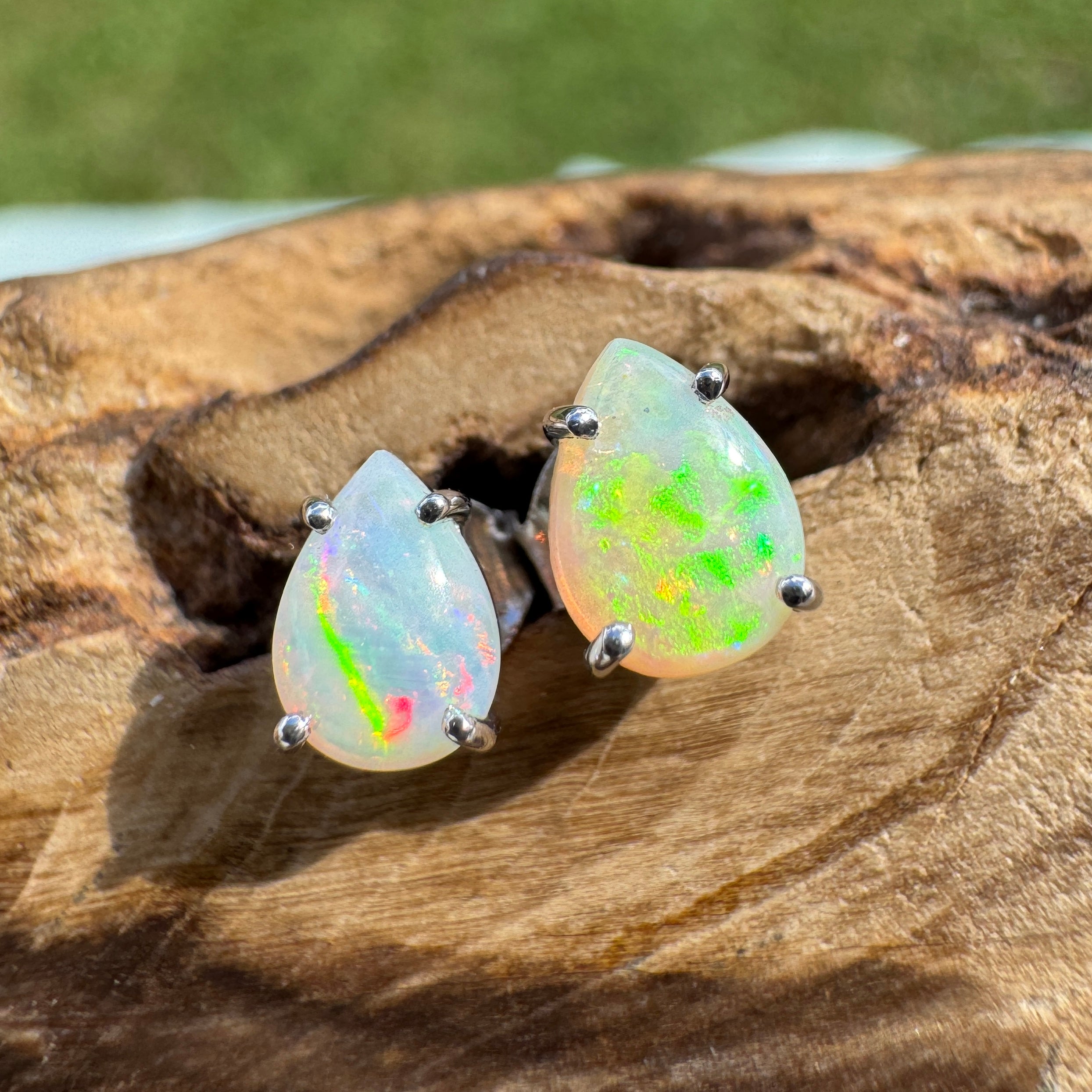 1ct Coober Pedy Opal Earrings ~ 'Coral Sea Flare' | 925 Sterling Silver | Solid Australian Opal
