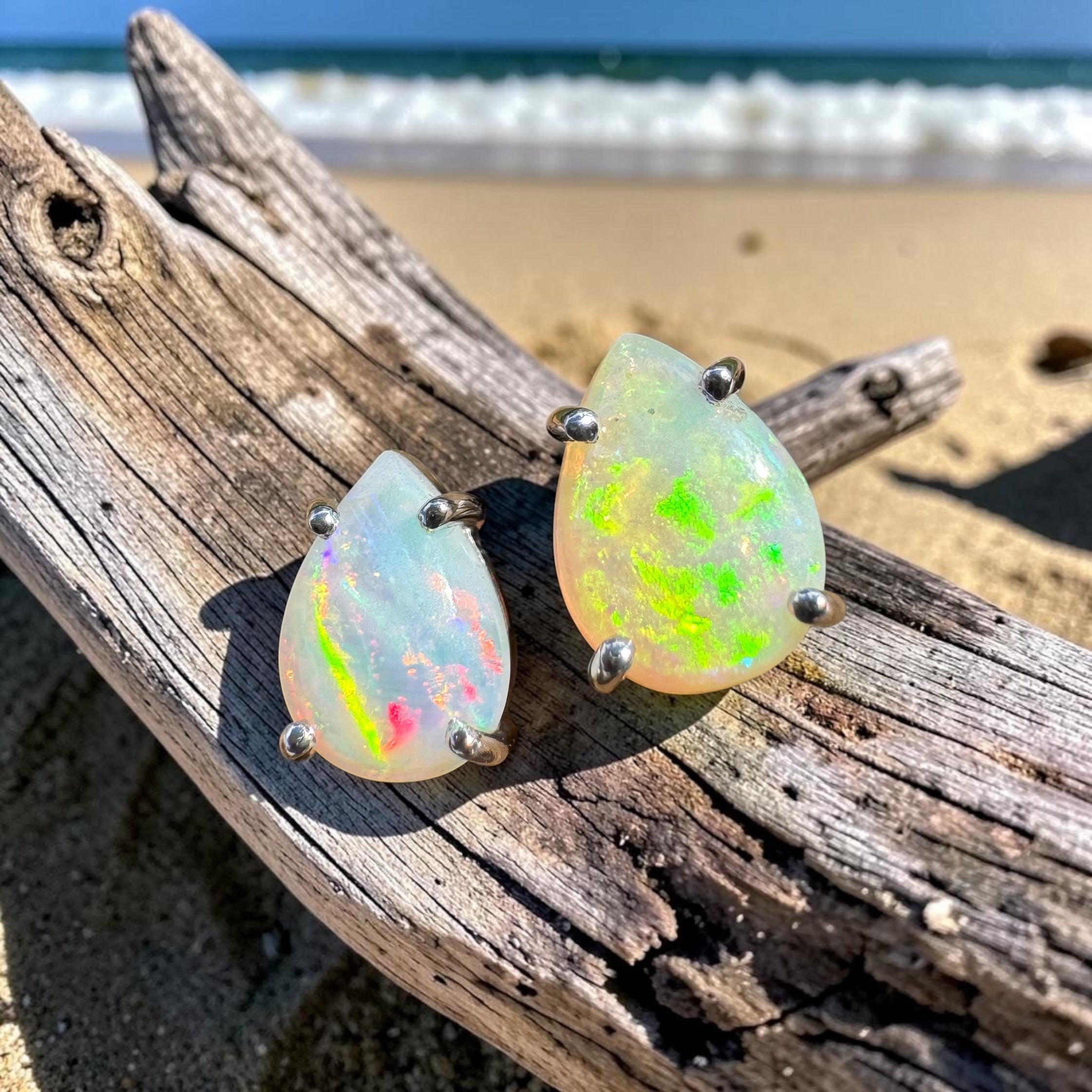 1ct Coober Pedy Opal Earrings ~ 'Coral Sea Flare' | 925 Sterling Silver | Solid Australian Opal