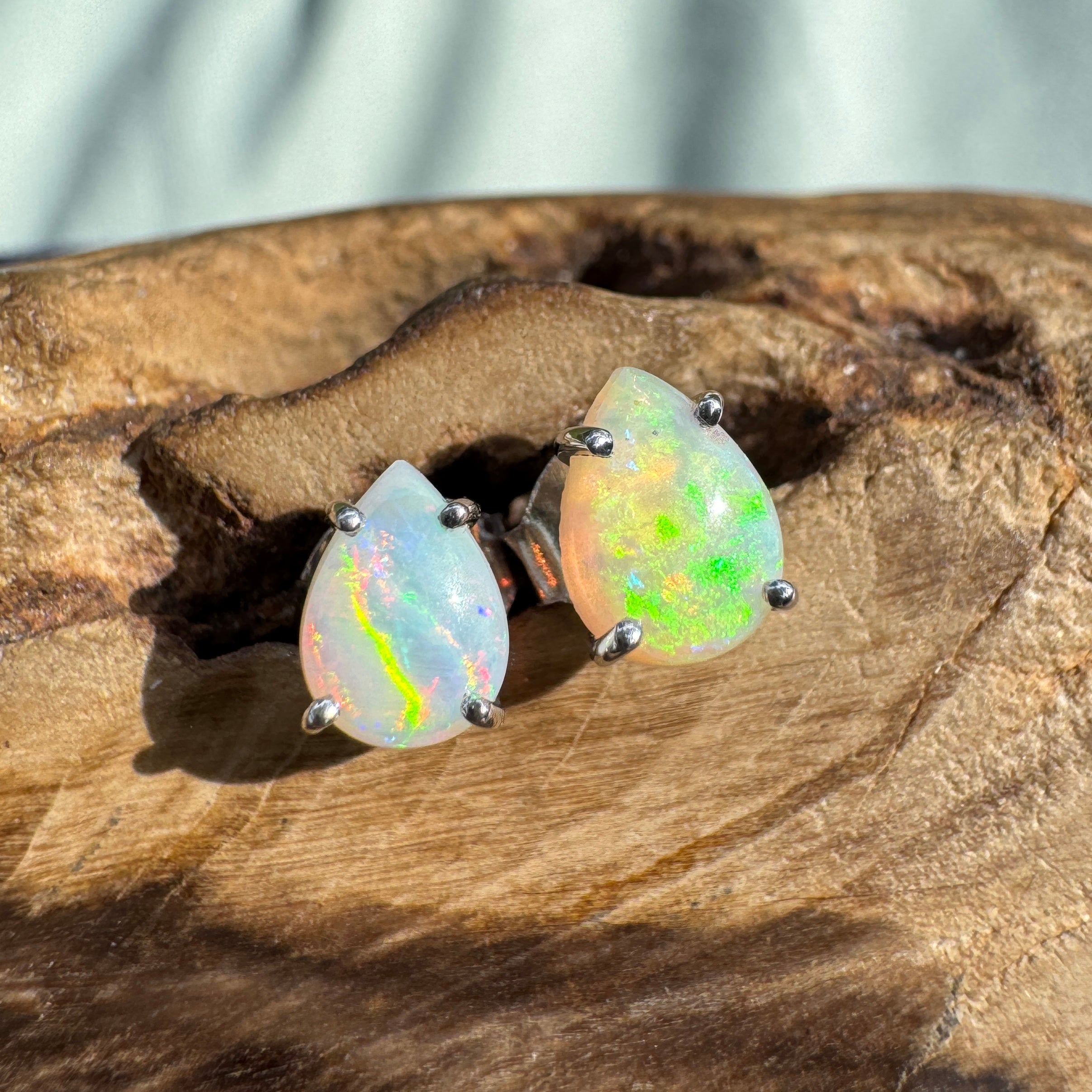 1ct Coober Pedy Opal Earrings ~ 'Coral Sea Flare' | 925 Sterling Silver | Solid Australian Opal