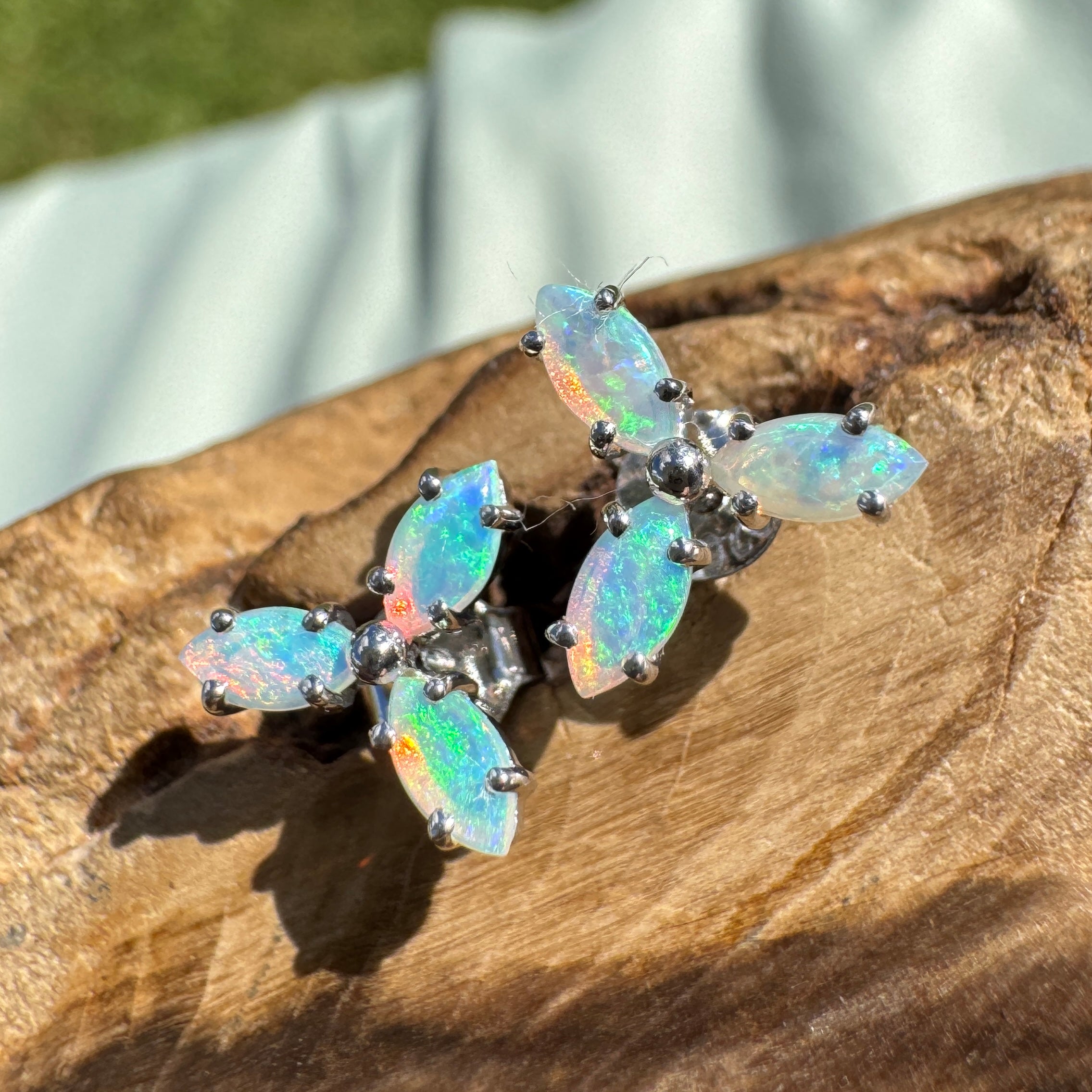 1ct Lightning Ridge Crystal Opal Stud Earrings ~ 'Burleigh Blues' | 925 Sterling Silver | Solid Australian Opal