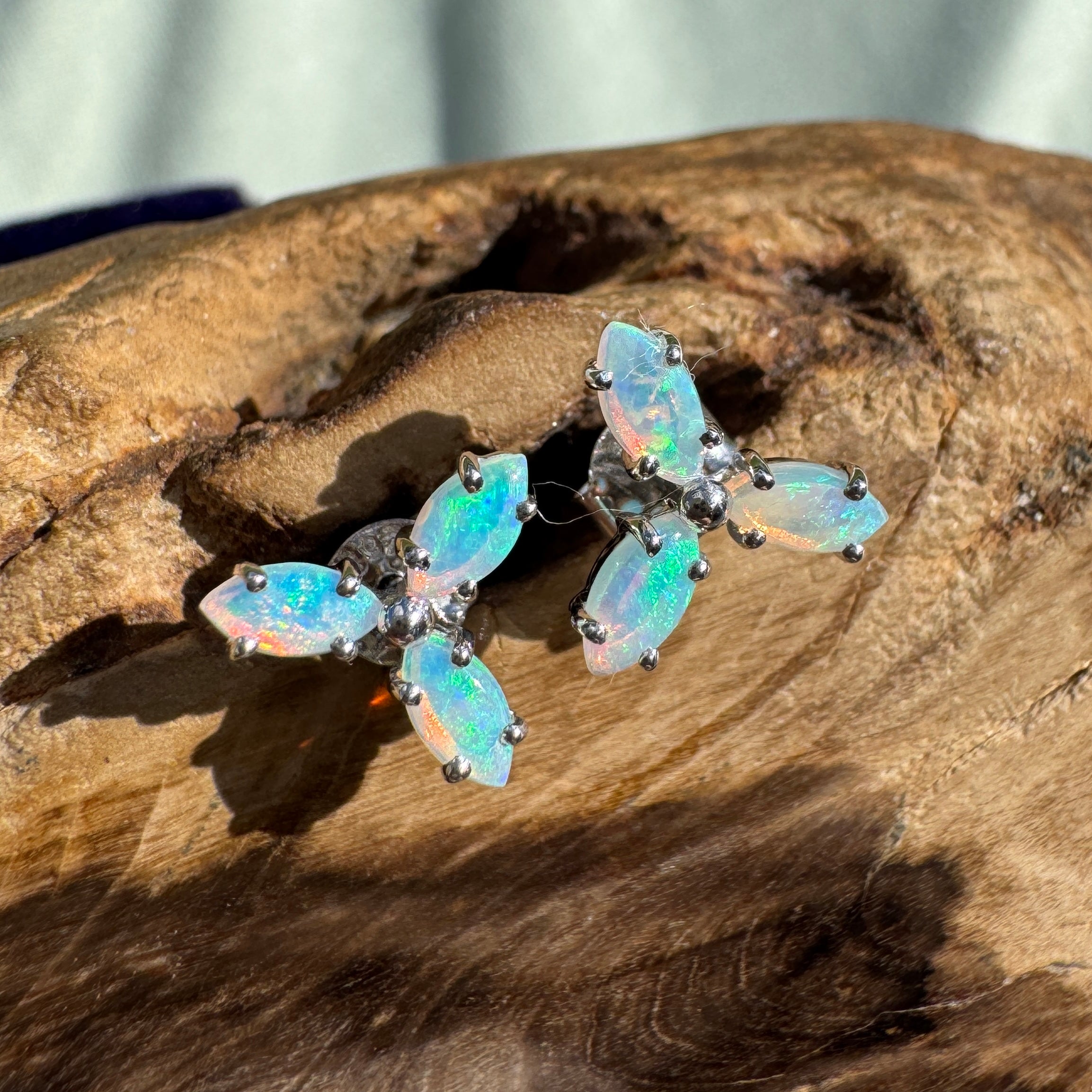 1ct Lightning Ridge Crystal Opal Stud Earrings ~ 'Burleigh Blues' | 925 Sterling Silver | Solid Australian Opal