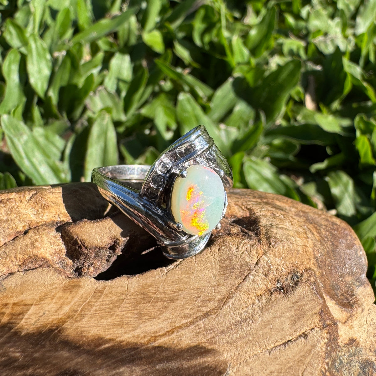 1.2ct Coober Pedy Opal Ring ~ 'Maldon Firelight' | 925 Sterling Silver | Solid Australian Opal
