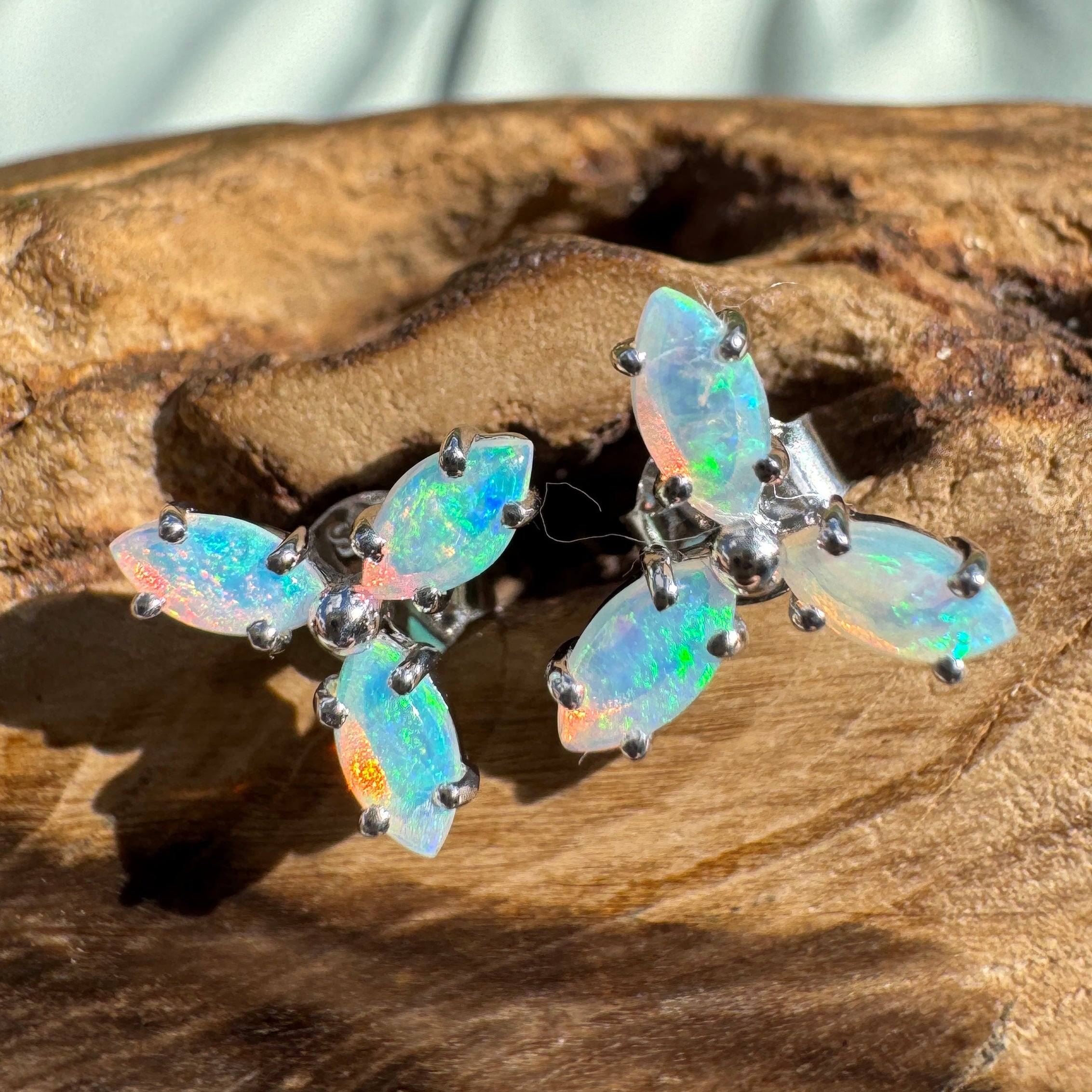 1ct Lightning Ridge Crystal Opal Stud Earrings ~ 'Burleigh Blues' | 925 Sterling Silver | Solid Australian Opal