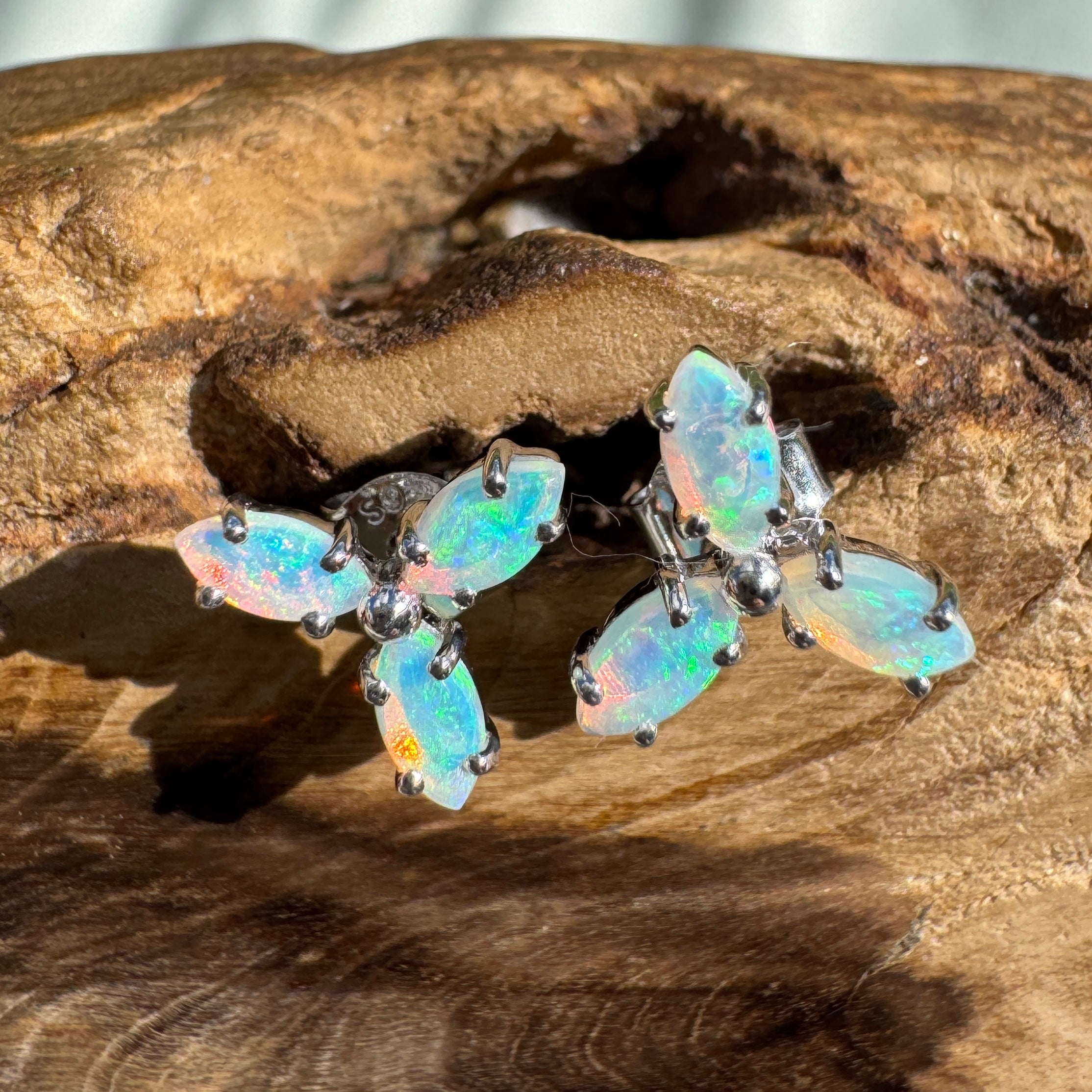 1ct Lightning Ridge Crystal Opal Stud Earrings ~ 'Burleigh Blues' | 925 Sterling Silver | Solid Australian Opal