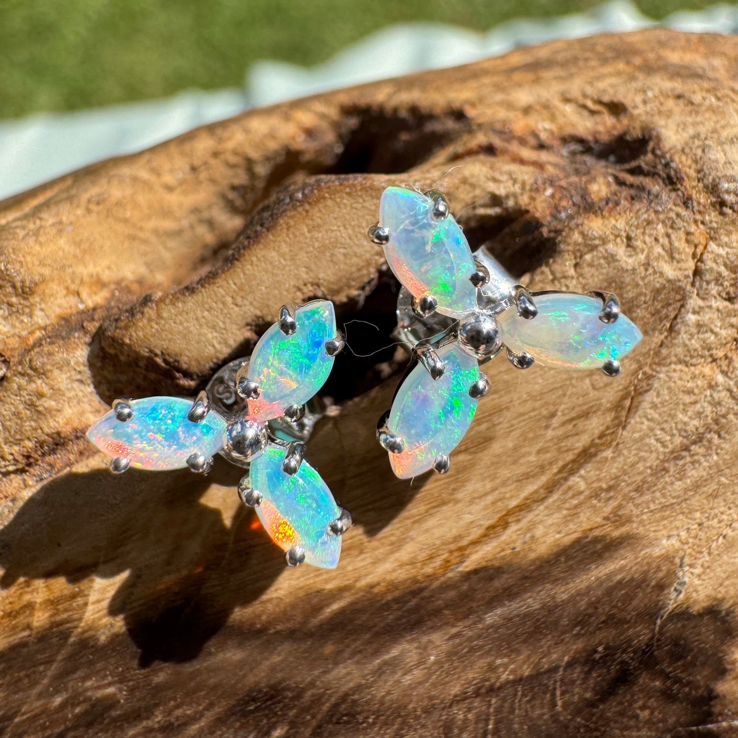 1ct Lightning Ridge Crystal Opal Stud Earrings ~ 'Burleigh Blues' | 925 Sterling Silver | Solid Australian Opal